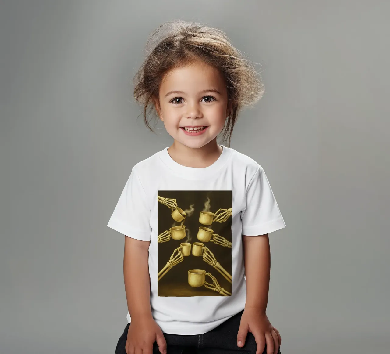 Scheletro con caffè in mano t-shirt bambini da Rawghenee