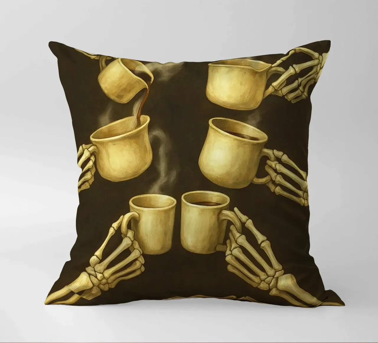 Squelette tenant un café coussin de Rawghenee