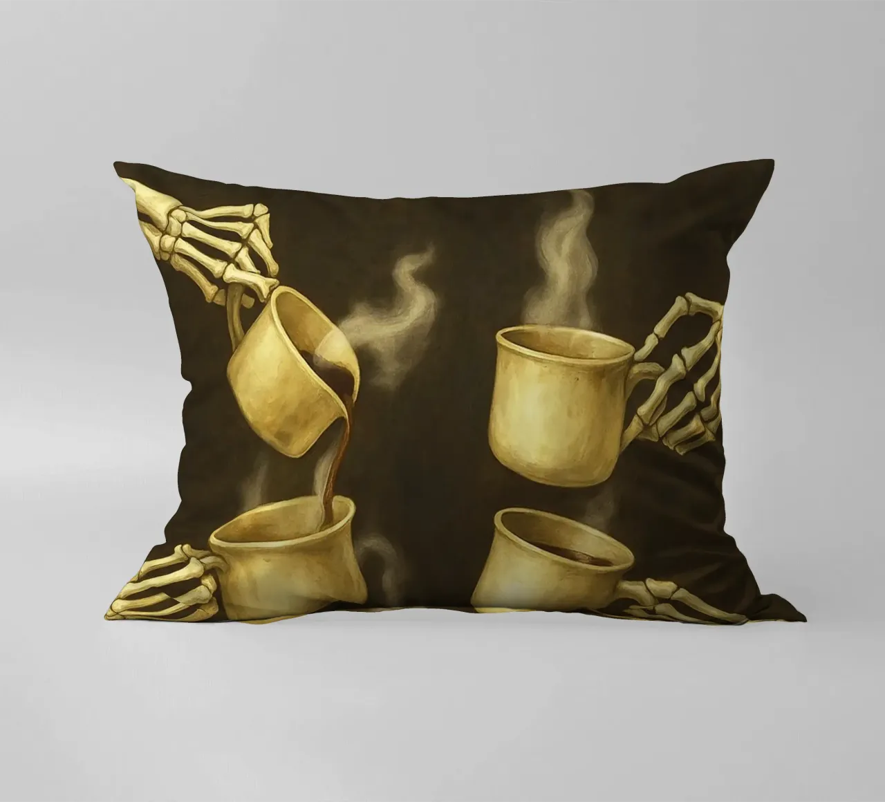 Scheletro con caffè in mano cuscino da Rawghenee