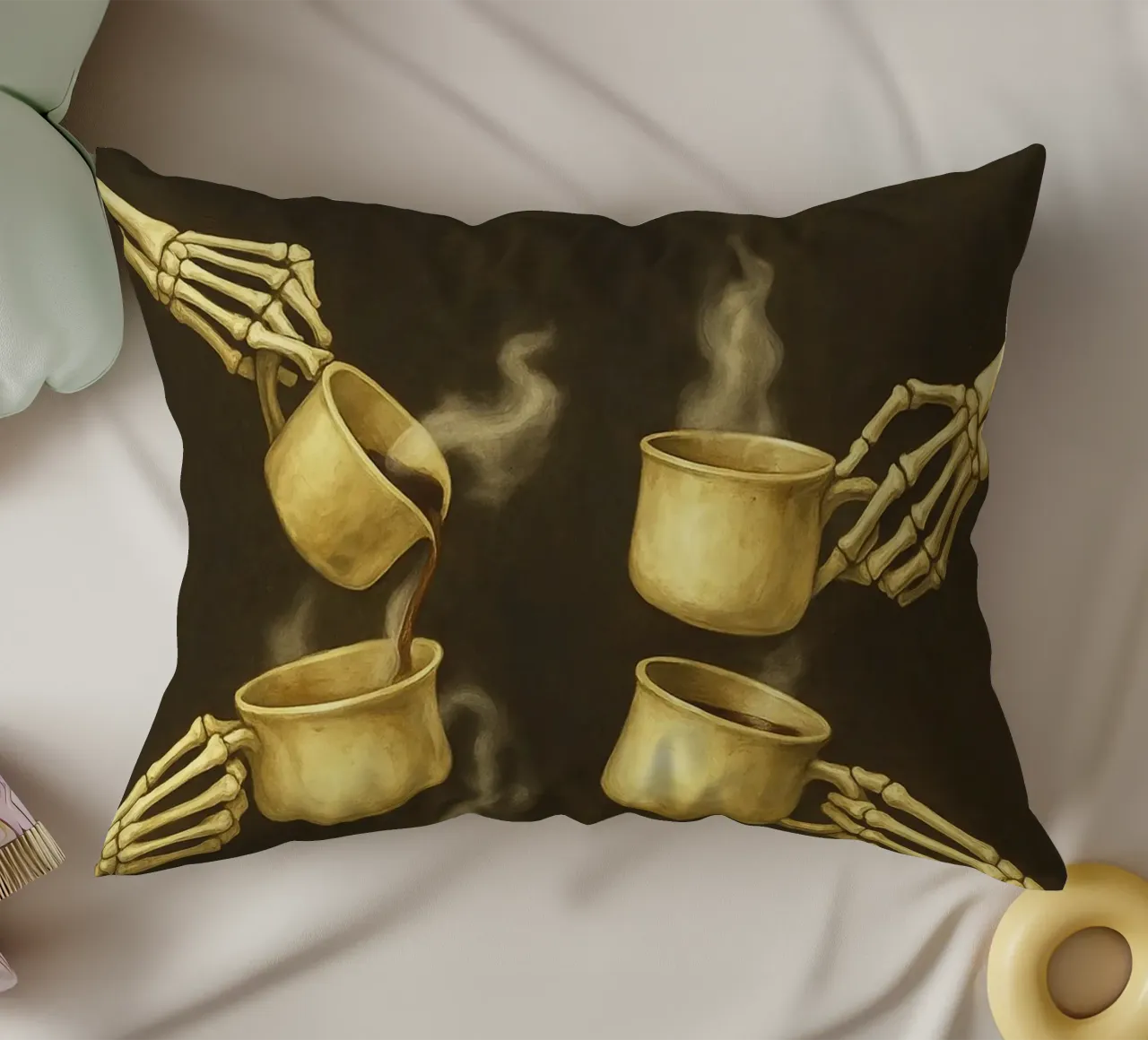 Scheletro con caffè in mano cuscino da Rawghenee