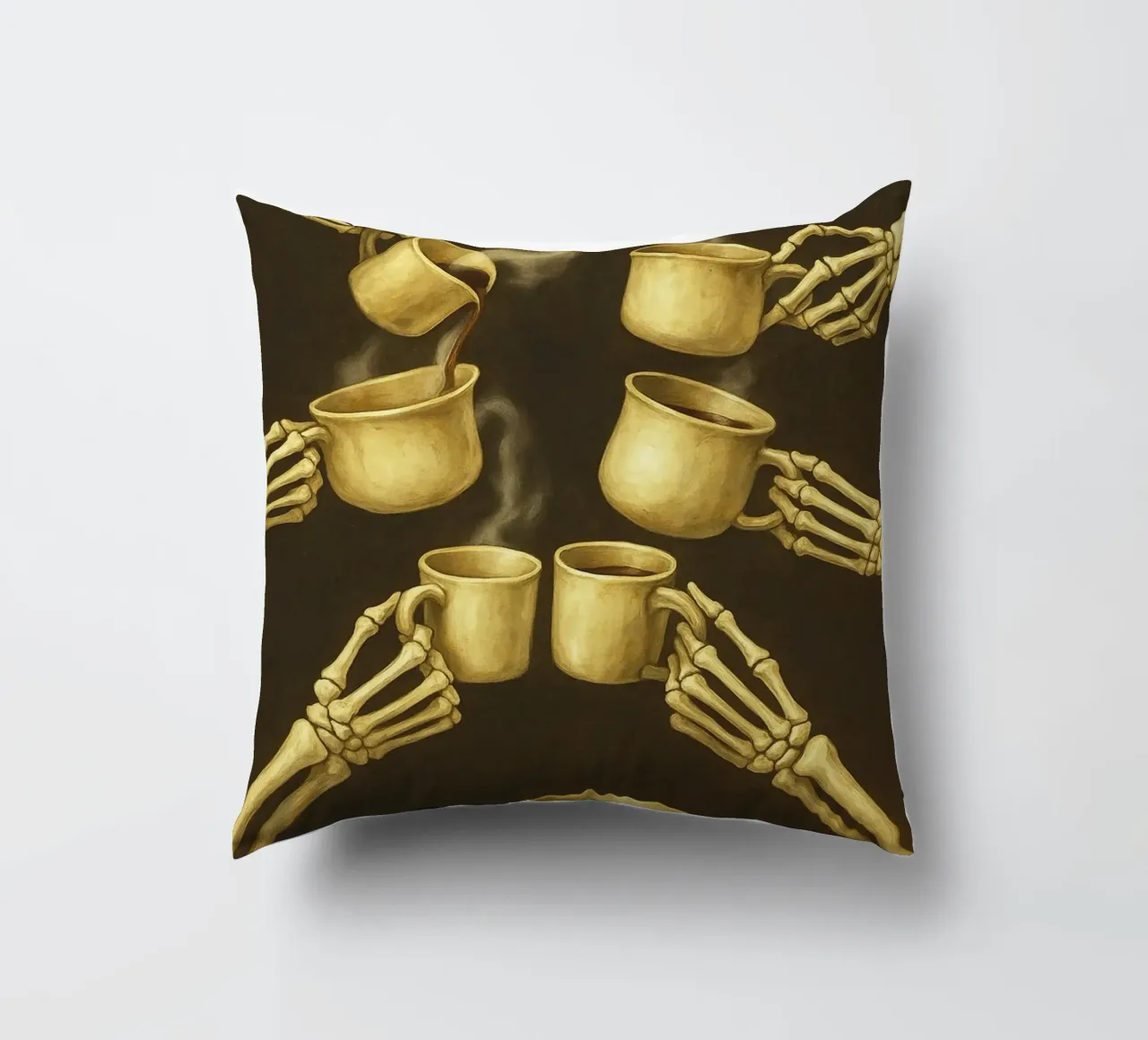 Scheletro con caffè in mano cuscino da Rawghenee