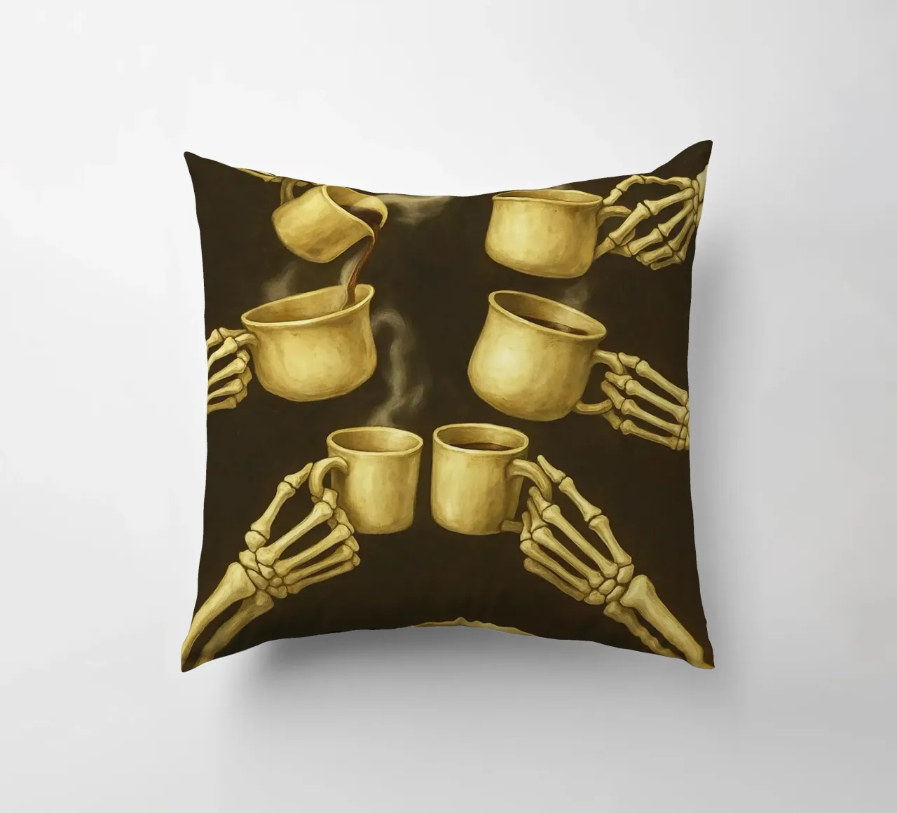 Scheletro con caffè in mano cuscino da Rawghenee