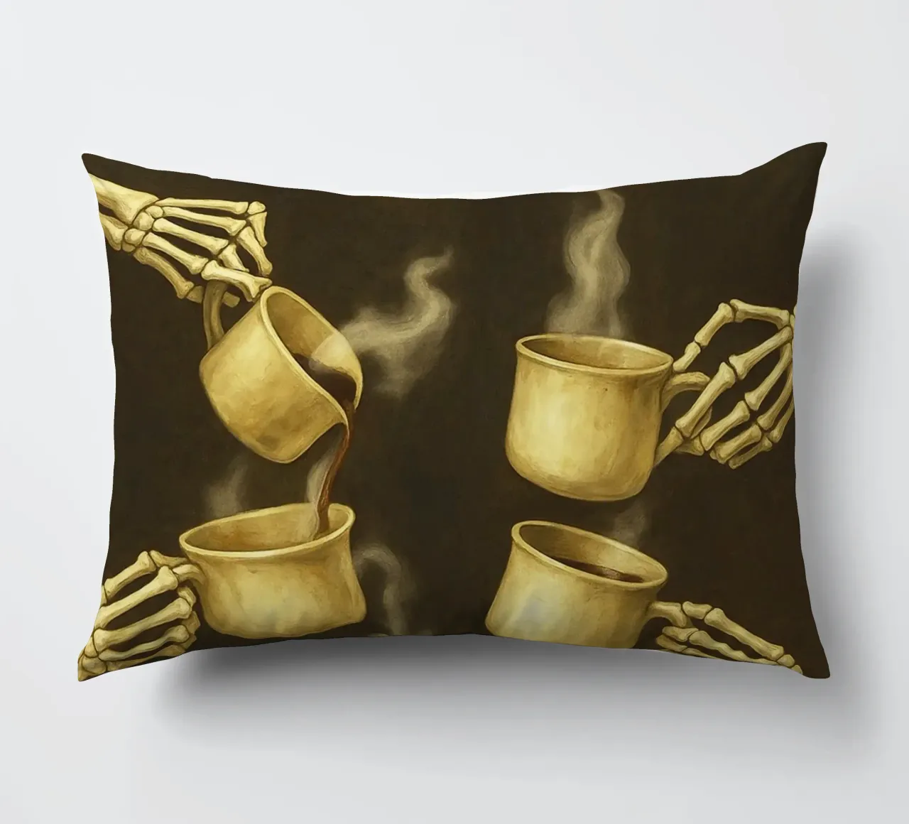 Scheletro con caffè in mano cuscino da Rawghenee