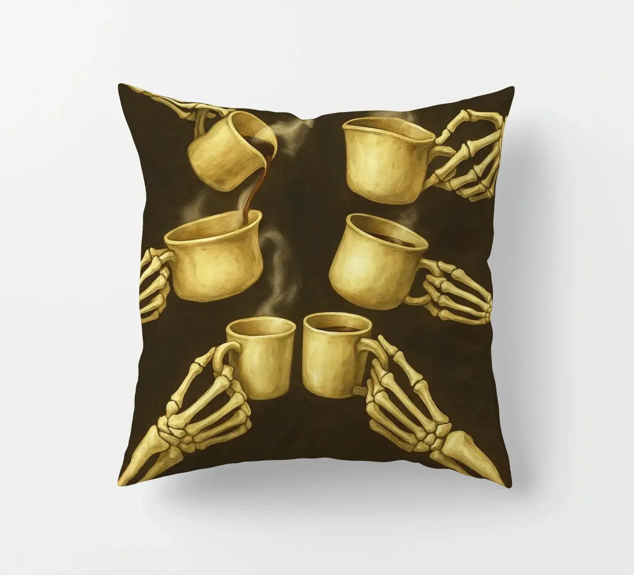Scheletro con caffè in mano cuscino da Rawghenee