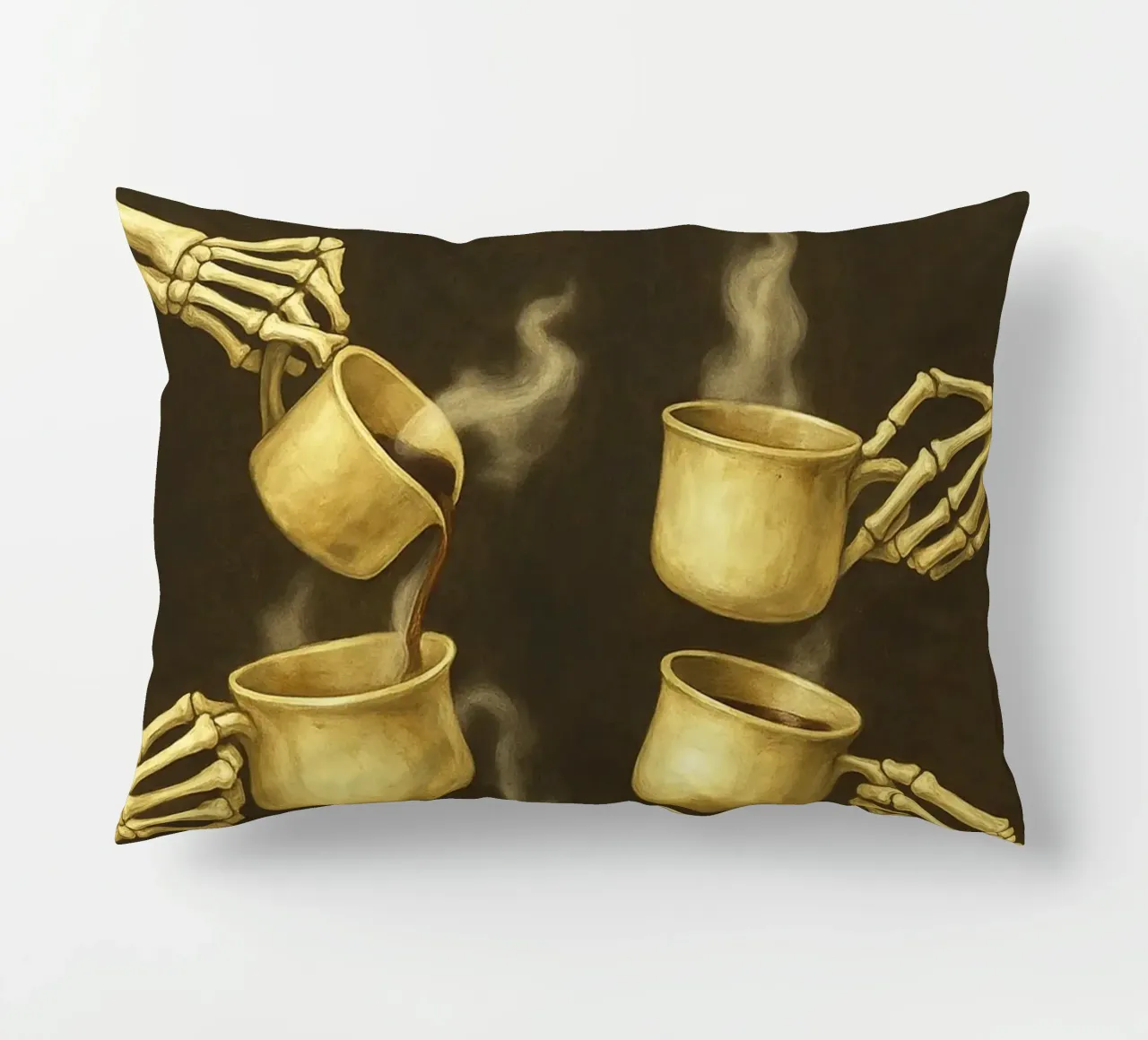 Scheletro con caffè in mano cuscino da Rawghenee