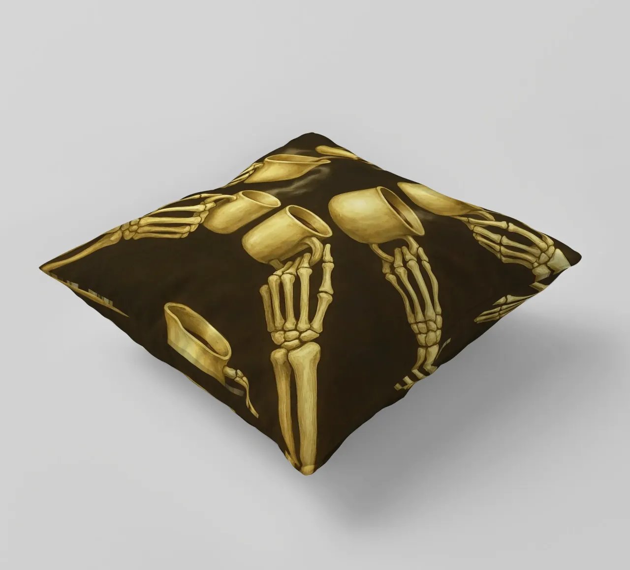 Scheletro con caffè in mano cuscino da Rawghenee