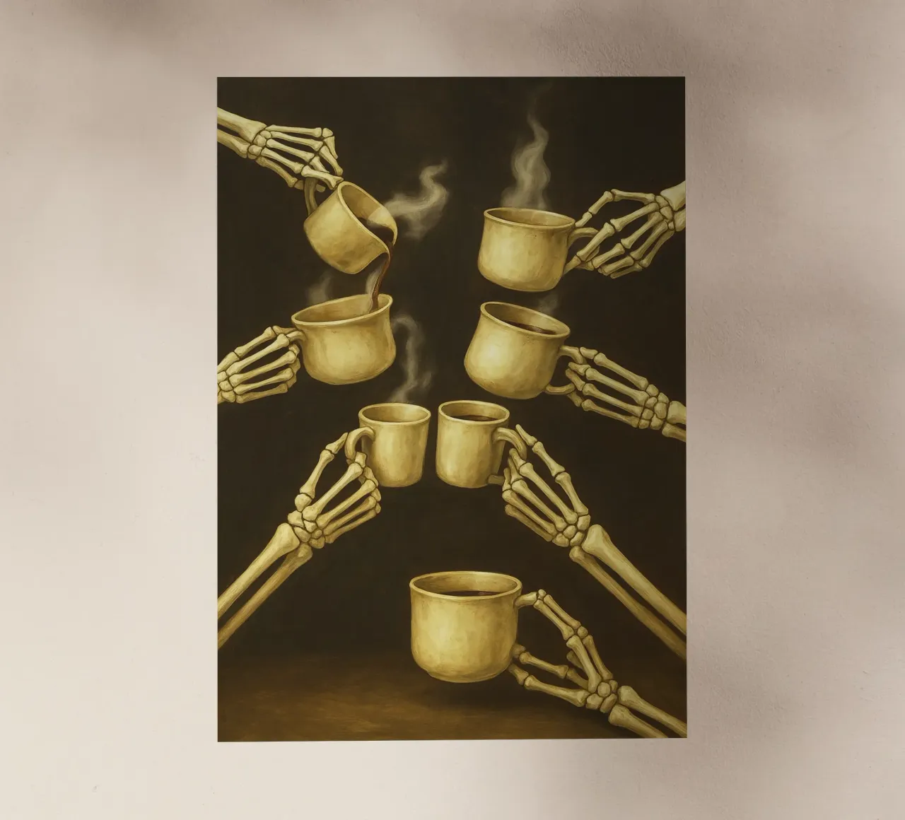 Scheletro con caffè in mano pellicola backlit da Rawghenee