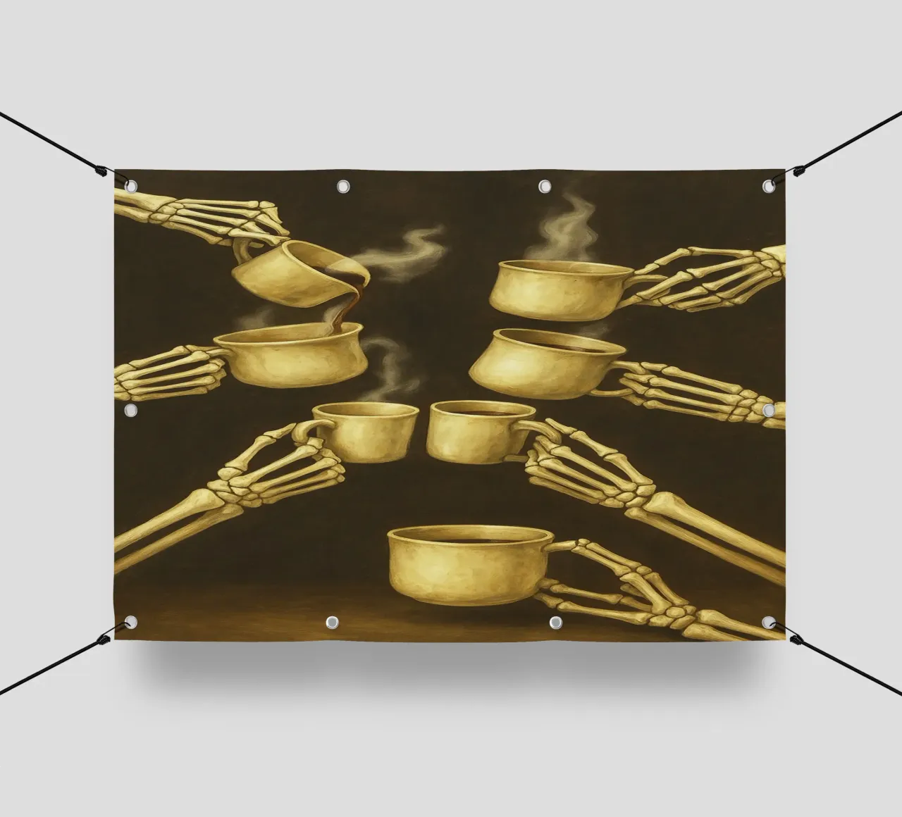 Scheletro con caffè in mano telo in pvc da Rawghenee