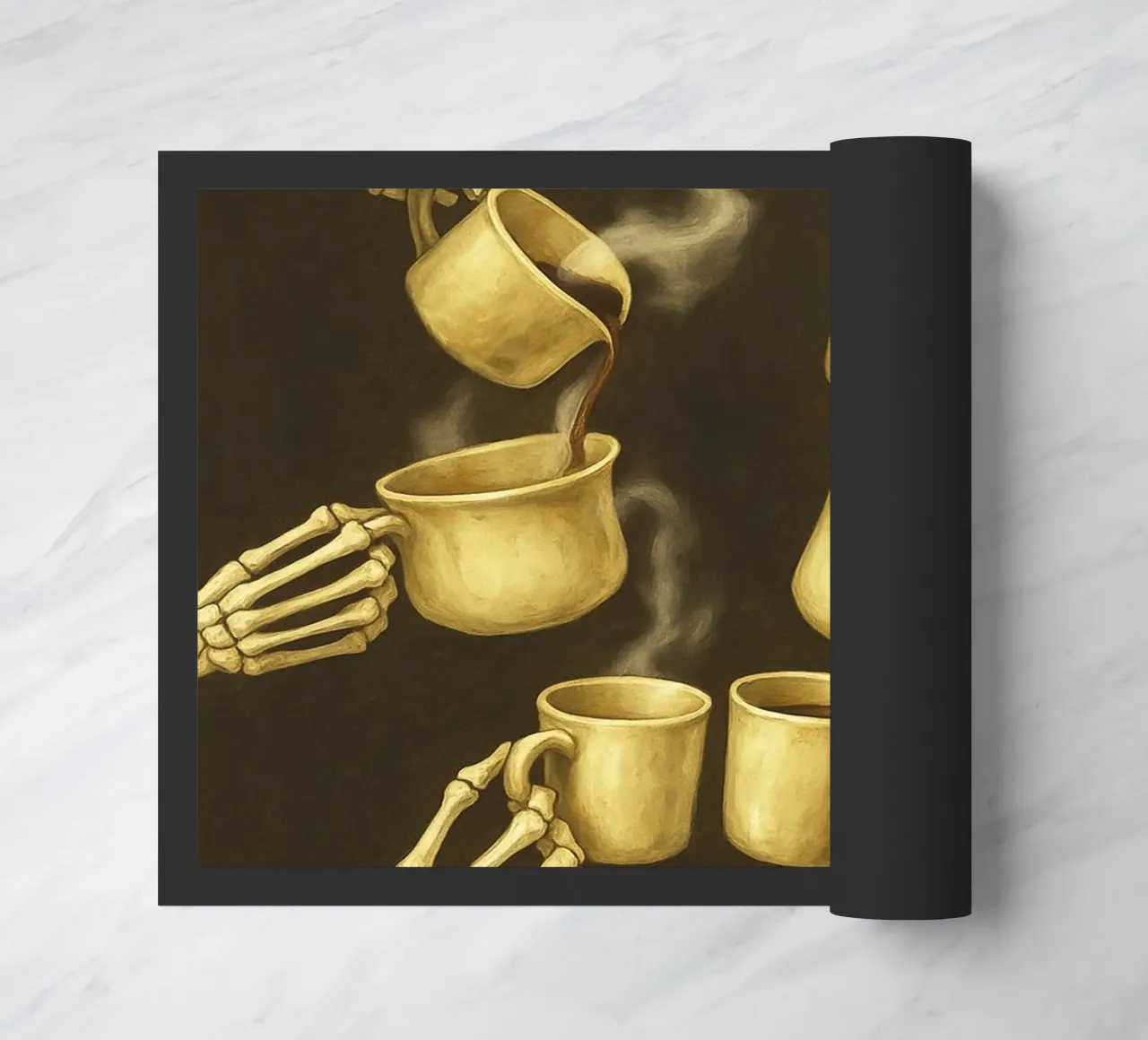 Skeleton Holding Coffee doormat by Rawghenee