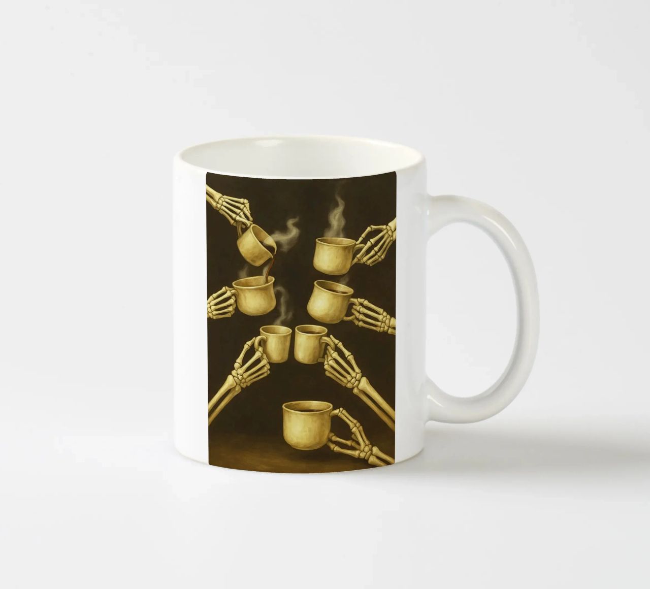 Scheletro con caffè in mano tazza in ceramica da Rawghenee