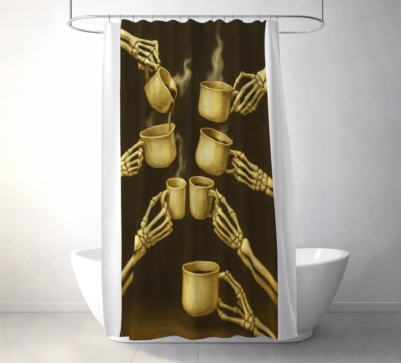 Scheletro con caffè in mano tenda da doccia da Rawghenee