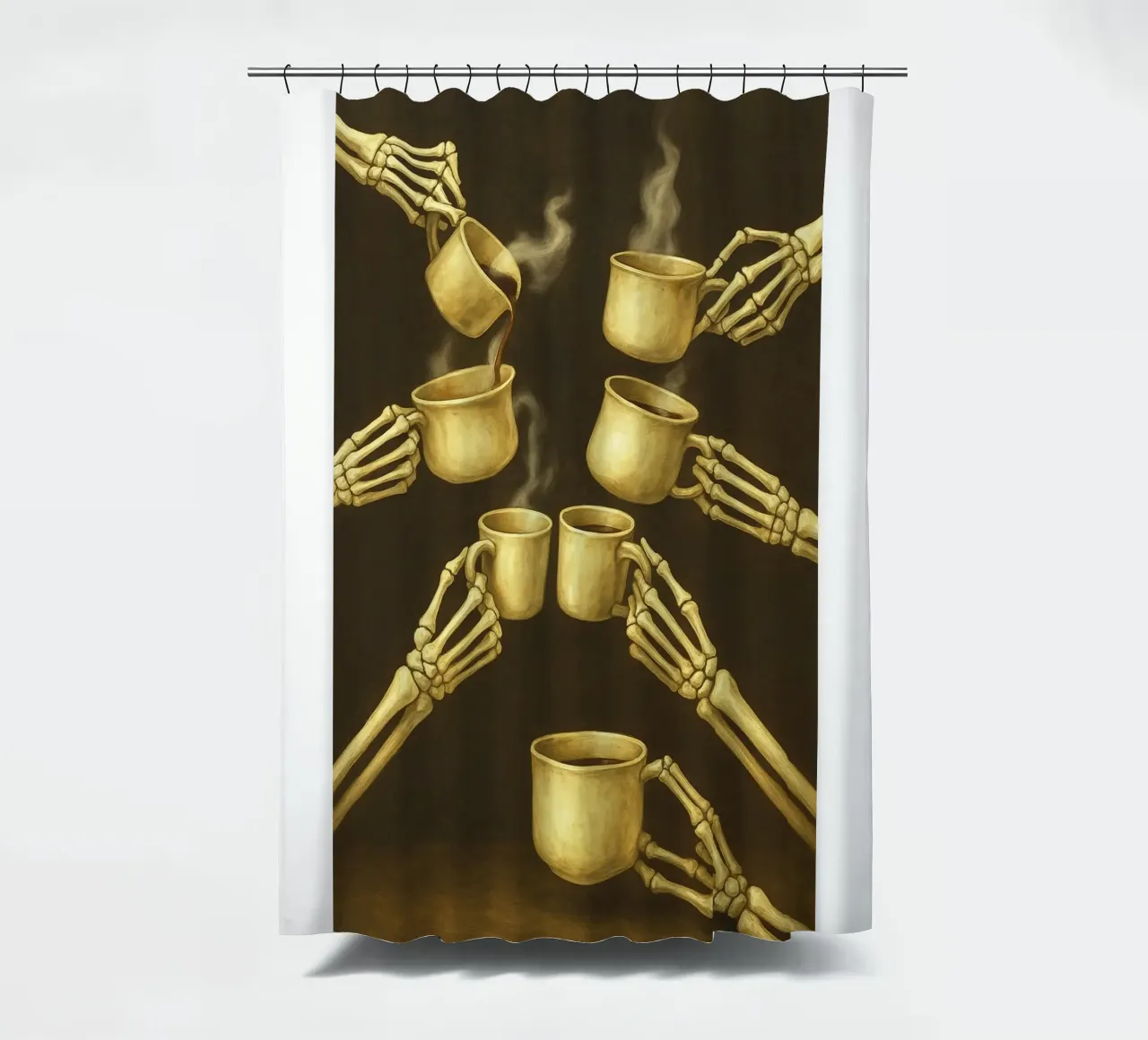 Scheletro con caffè in mano tenda da doccia da Rawghenee