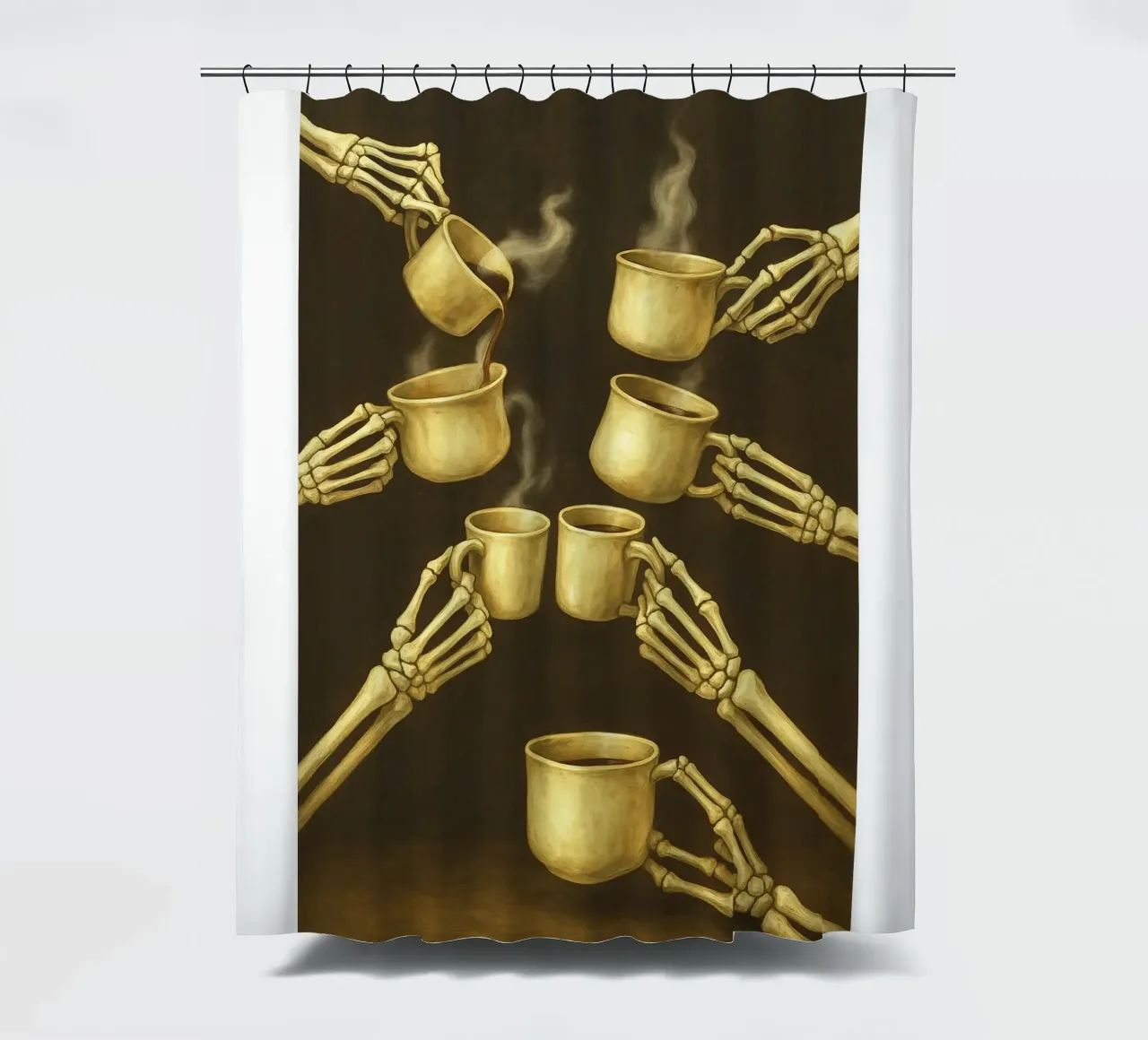 Scheletro con caffè in mano tenda da doccia da Rawghenee