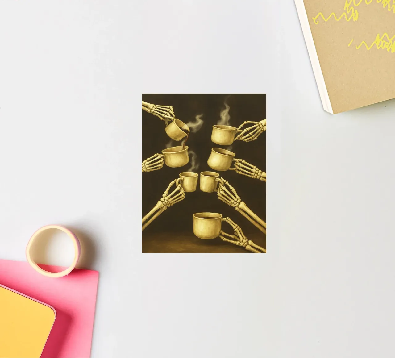 Scheletro con caffè in mano adesivo da Rawghenee