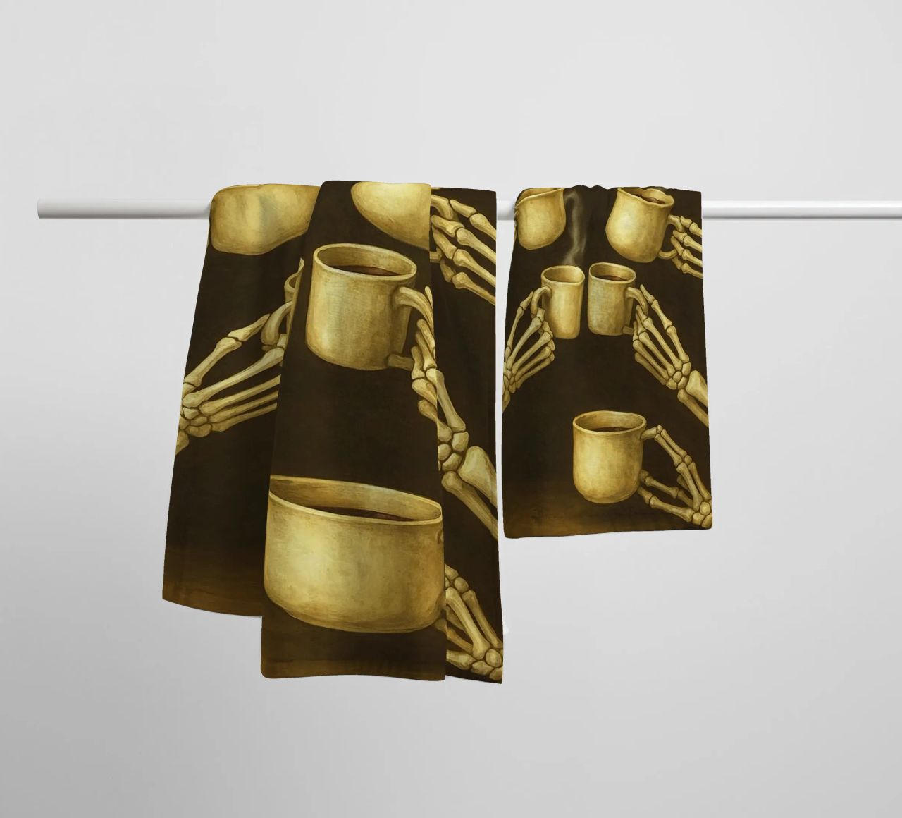 Scheletro con caffè in mano asciugamano da bagno da Rawghenee