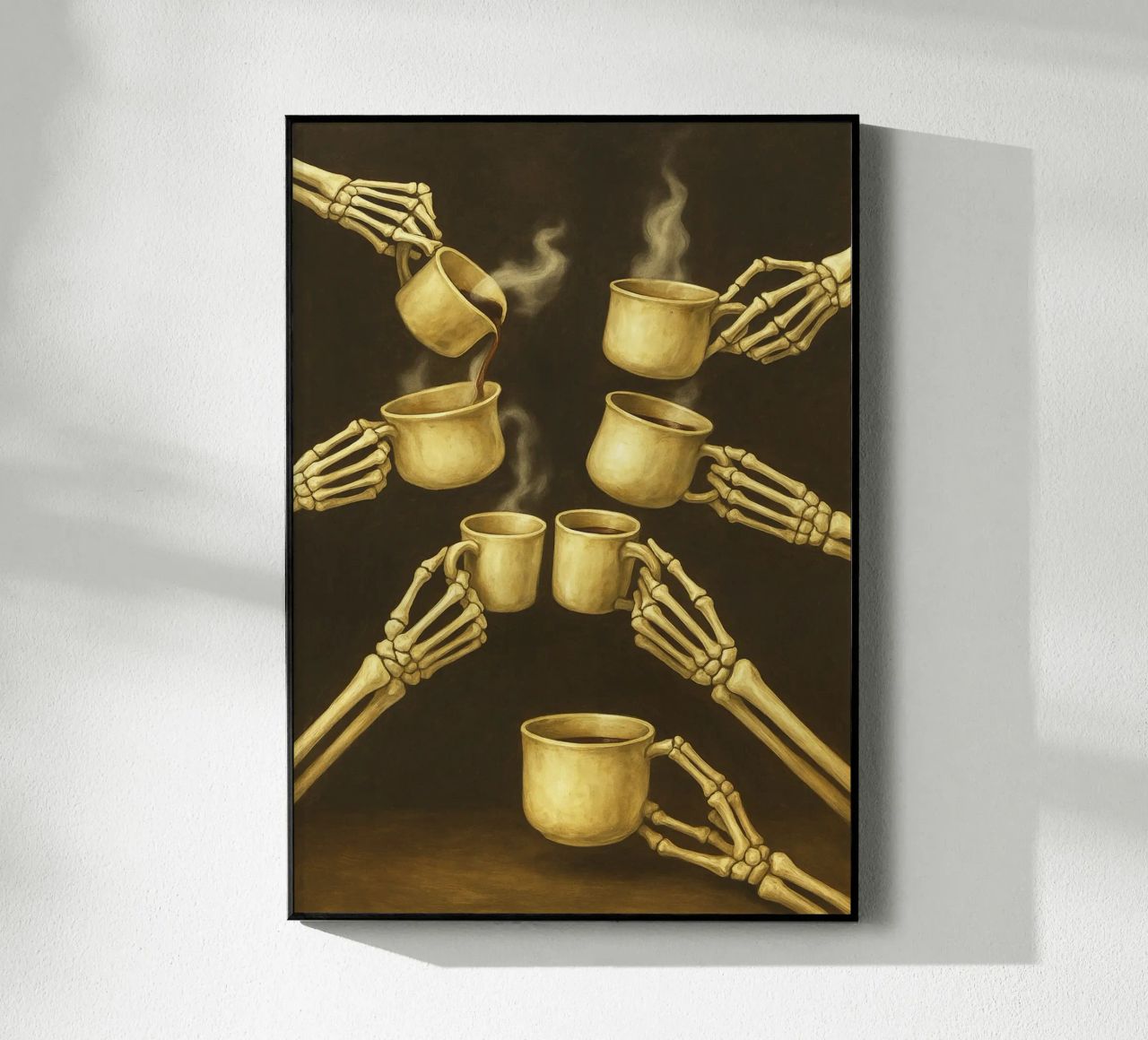 Scheletro con caffè in mano plexiglass da Rawghenee