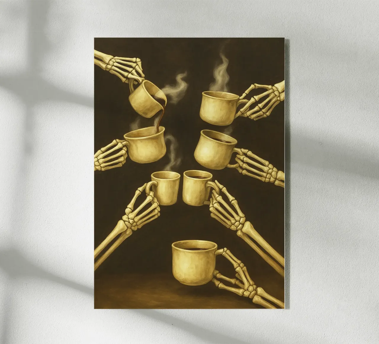 Scheletro con caffè in mano plexiglass da Rawghenee