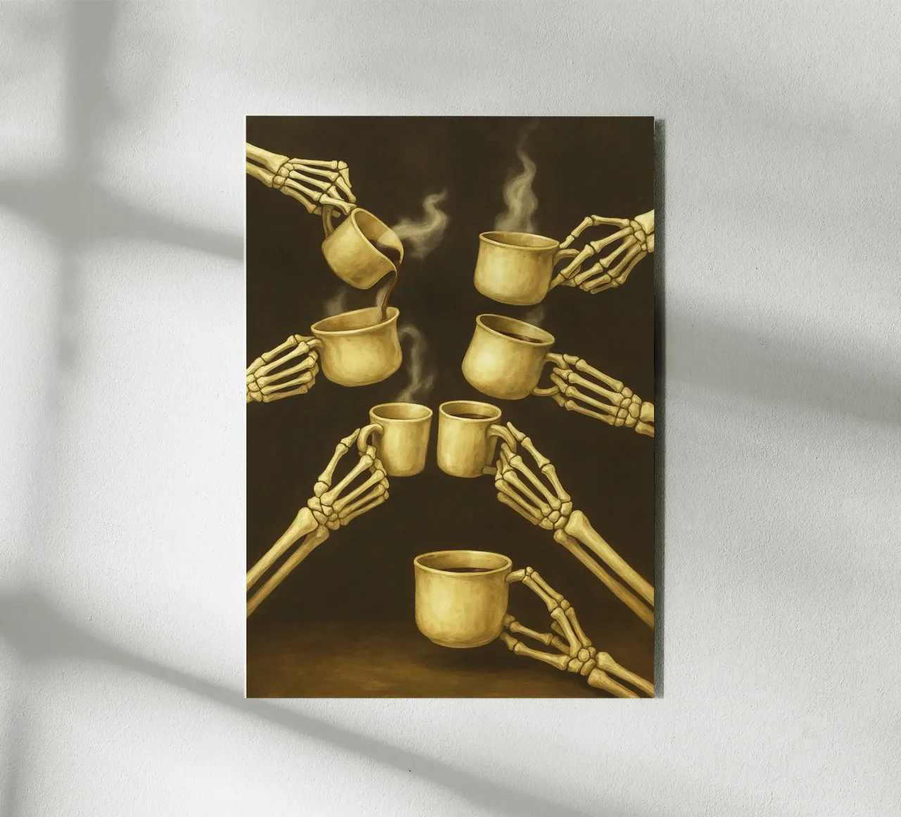 Skelet met koffie aluminium-dibond van Rawghenee