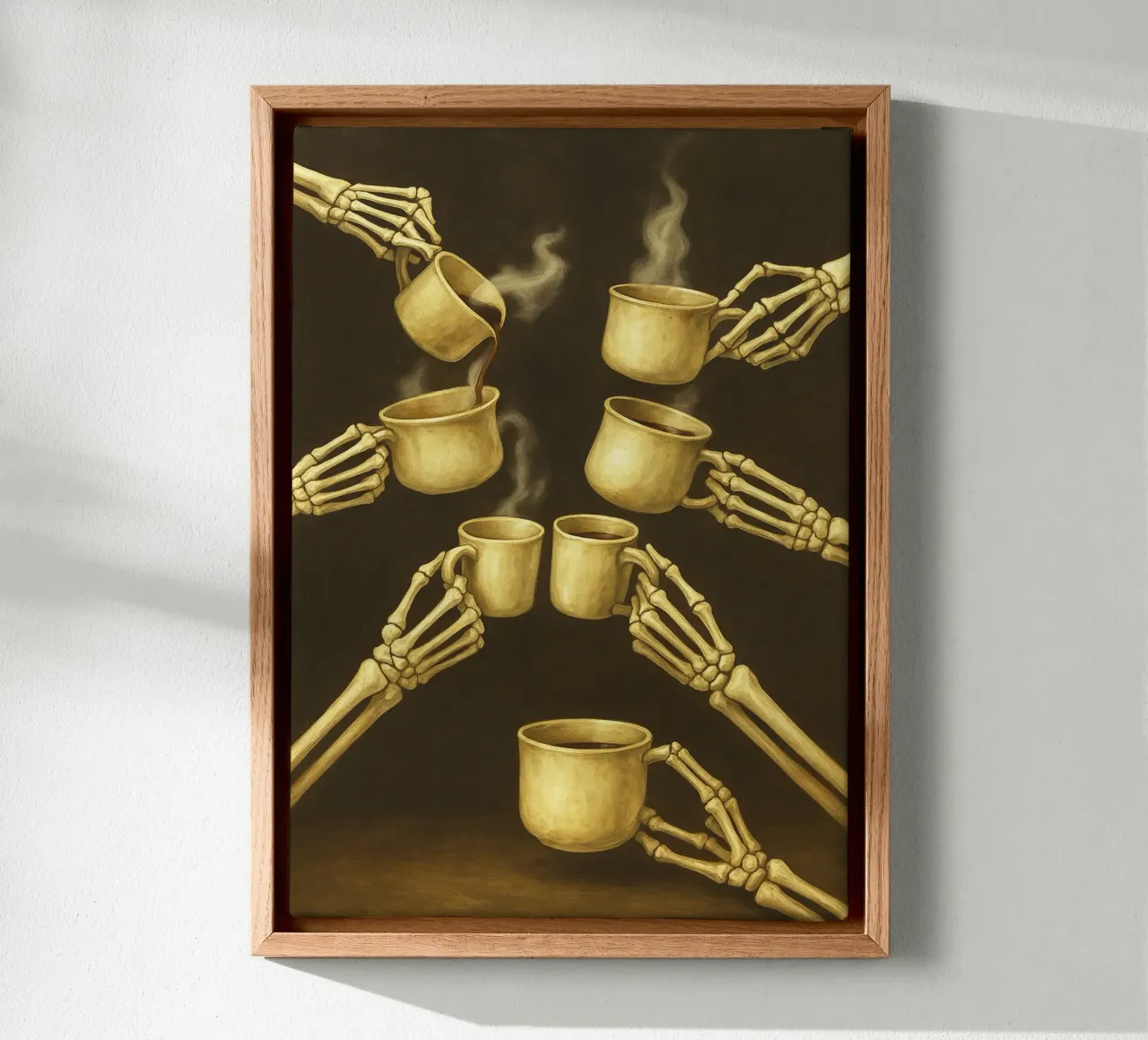 Scheletro con caffè in mano tela da Rawghenee