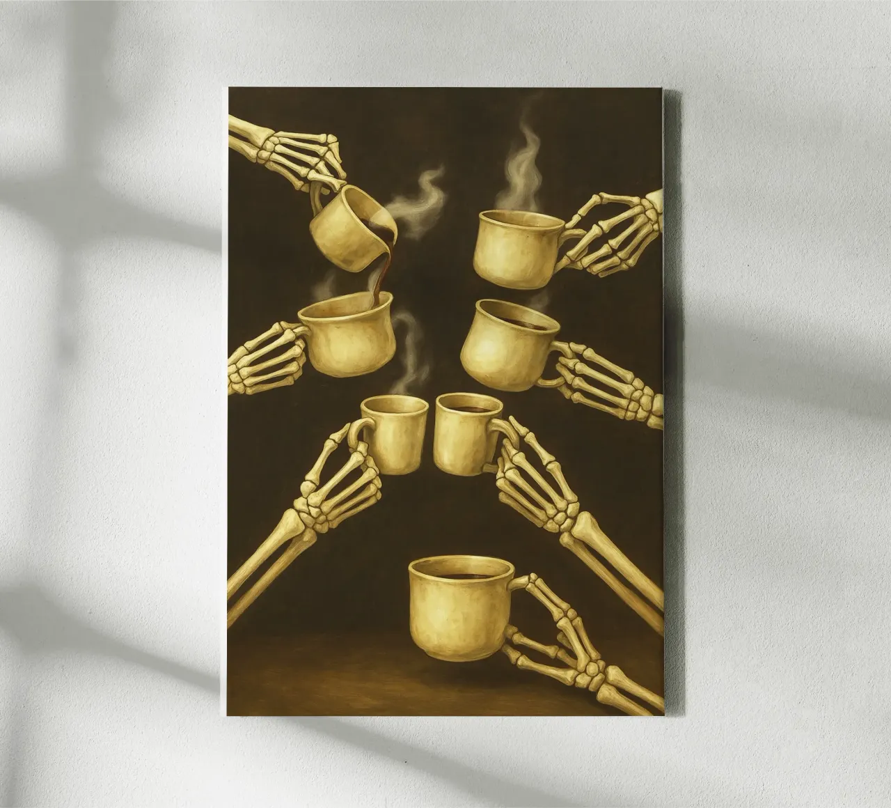 Scheletro con caffè in mano tela da Rawghenee
