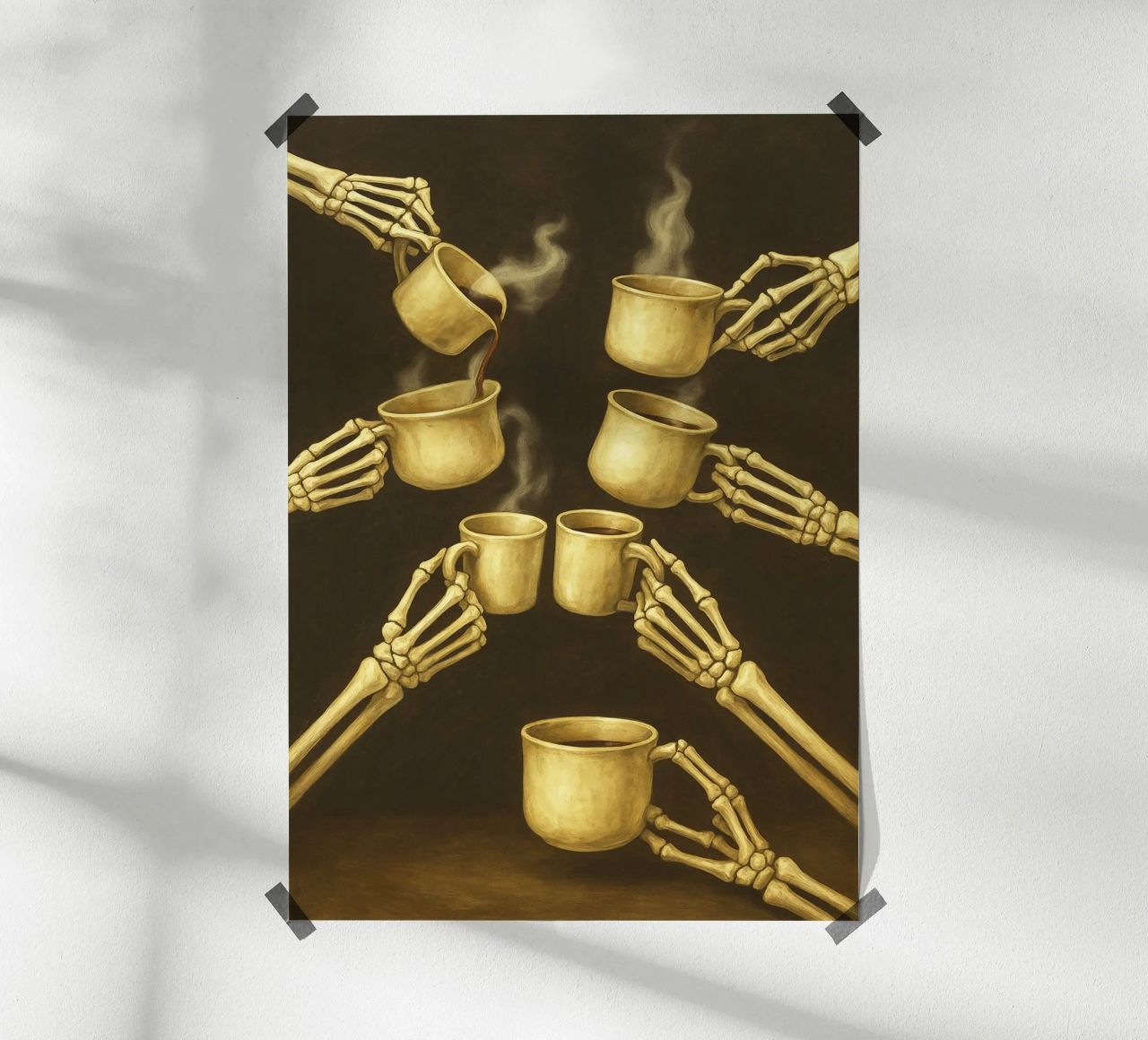 Scheletro con caffè in mano poster da Rawghenee