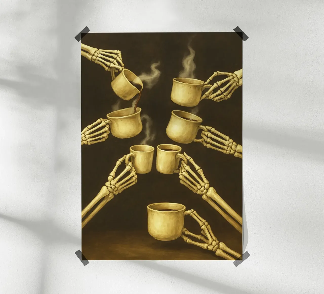 Skelett mit Kaffee in der Hand Poster von Rawghenee