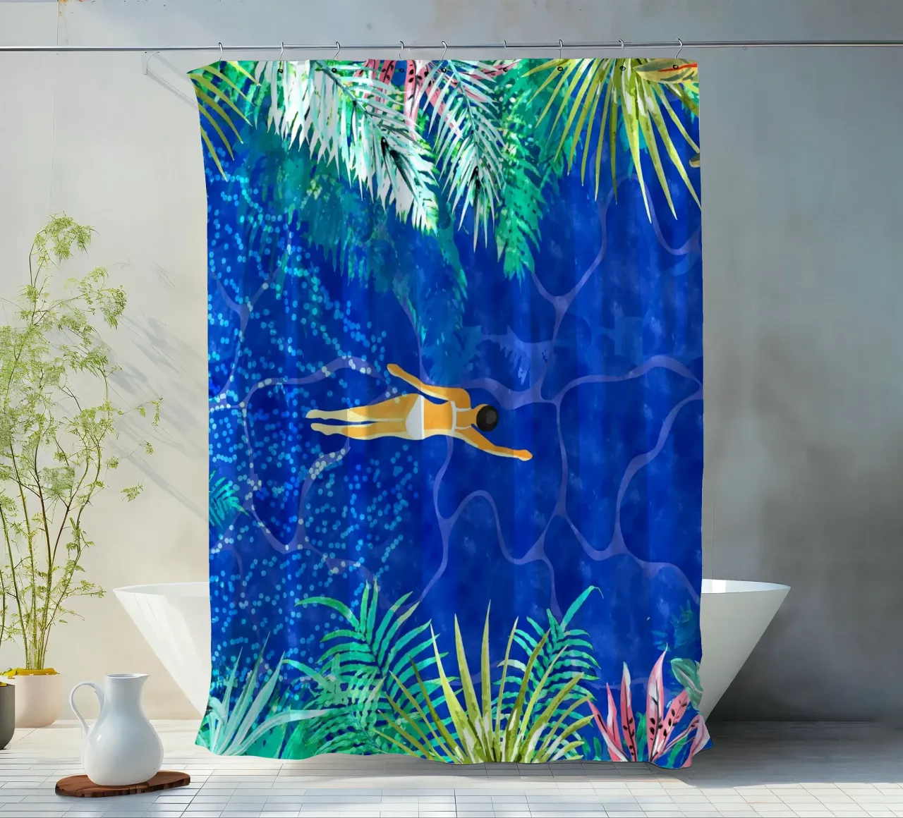 Tropical Jungle Pool shower curtain by 83oranges