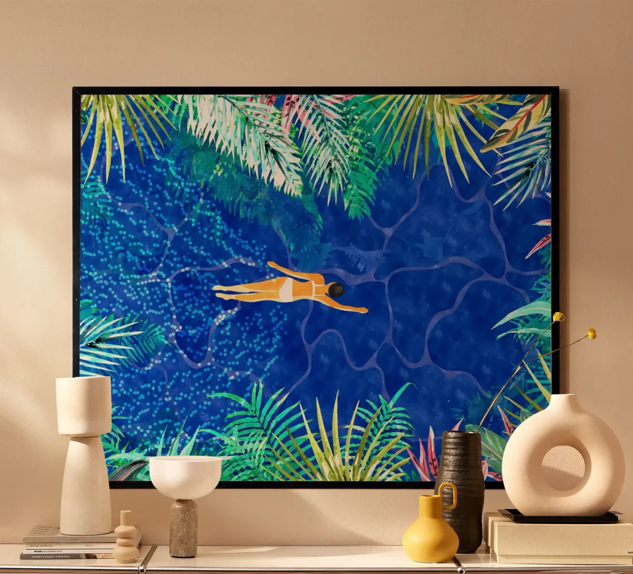Tropischer Dschungel-Pool Poster mit Kunststoffrahmen von 83oranges