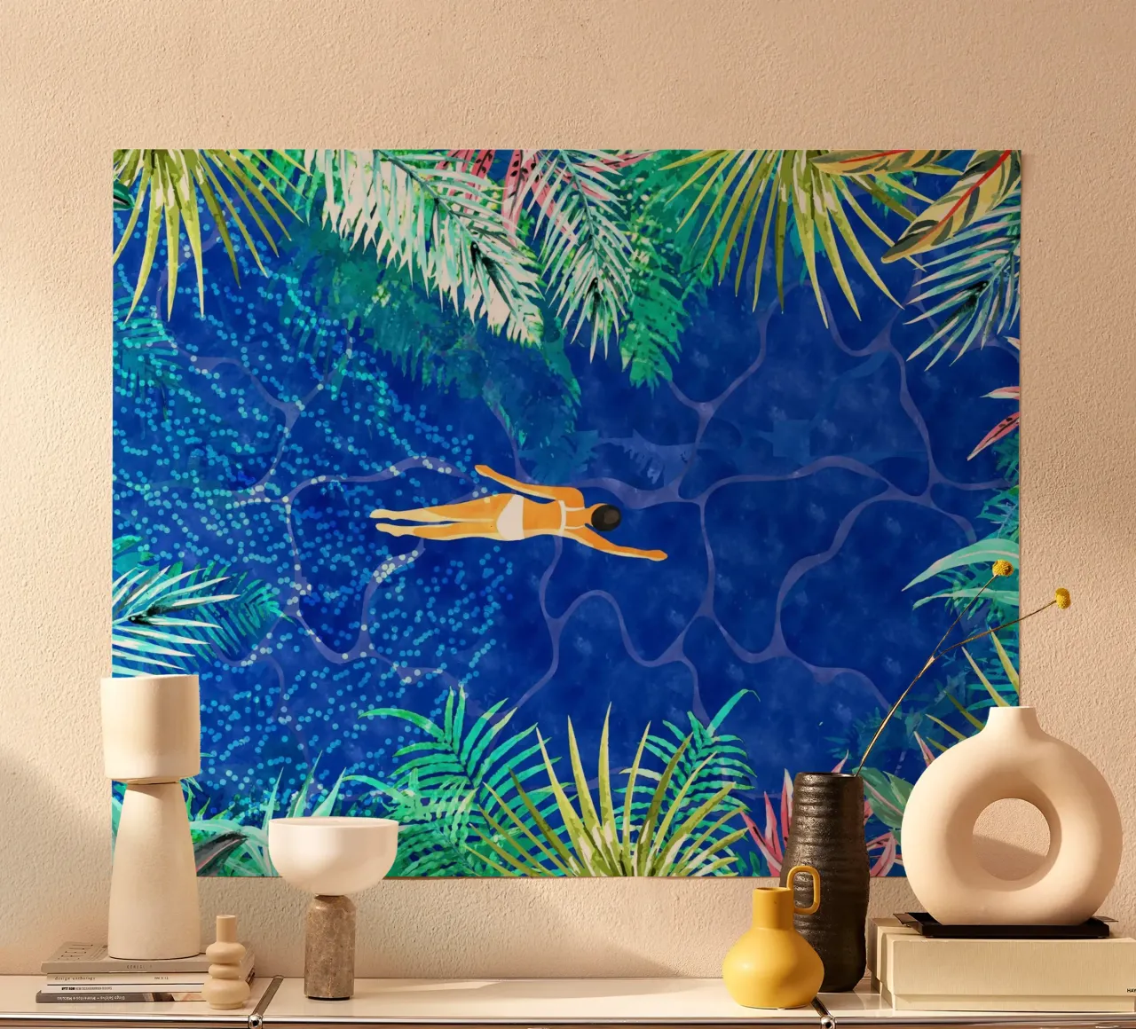 Tropischer Dschungel-Pool Poster mit Kunststoffrahmen von 83oranges