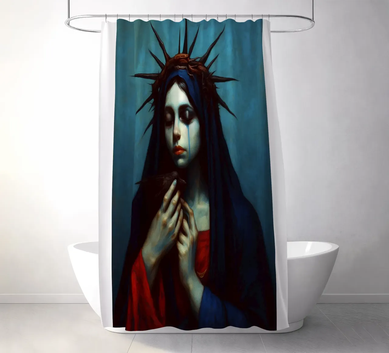 tearful queen shower curtain by Rawghenee