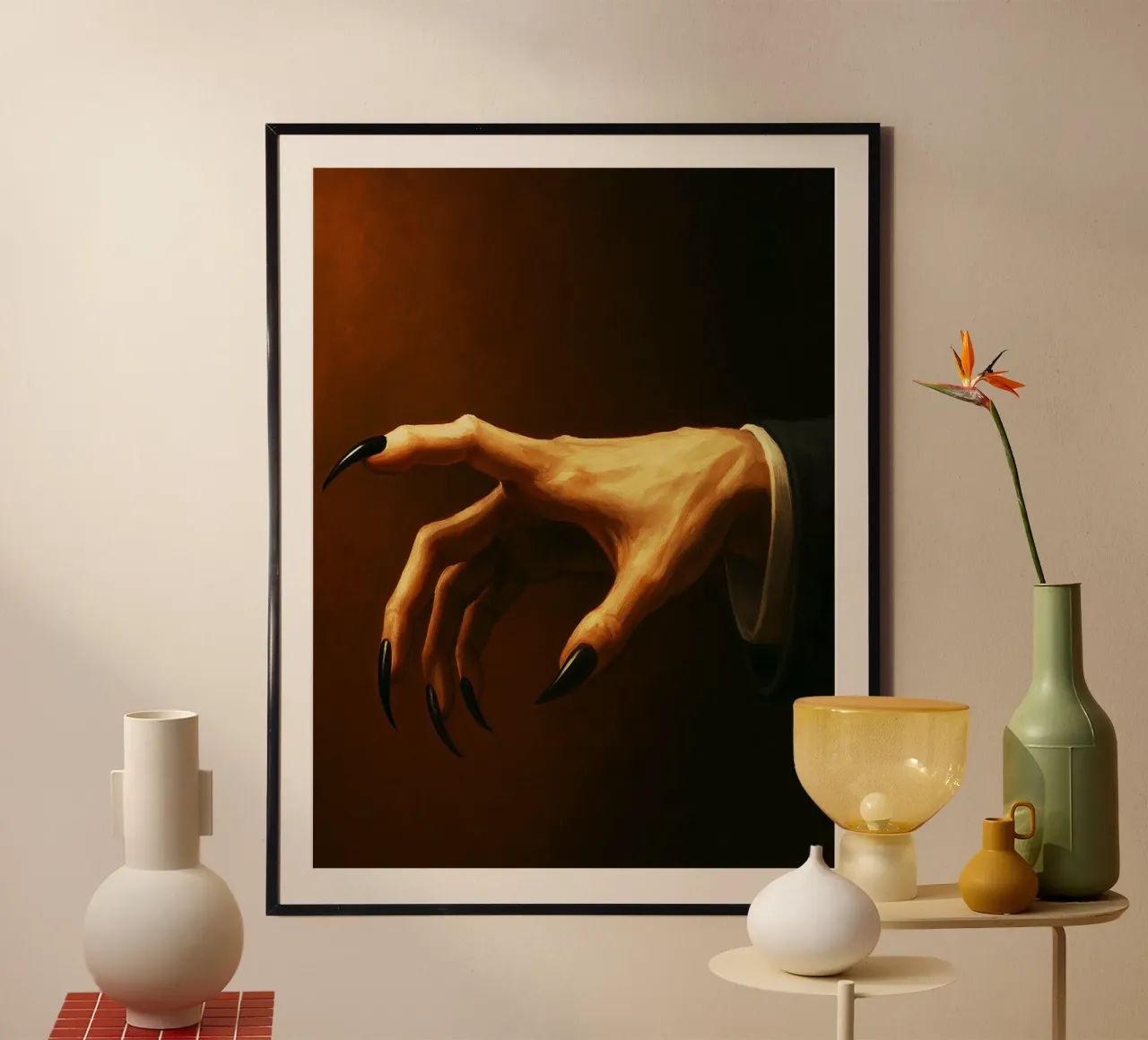 Vampiro mani artigliate immaginazione horror poster con telaio in alluminio da Rawghenee