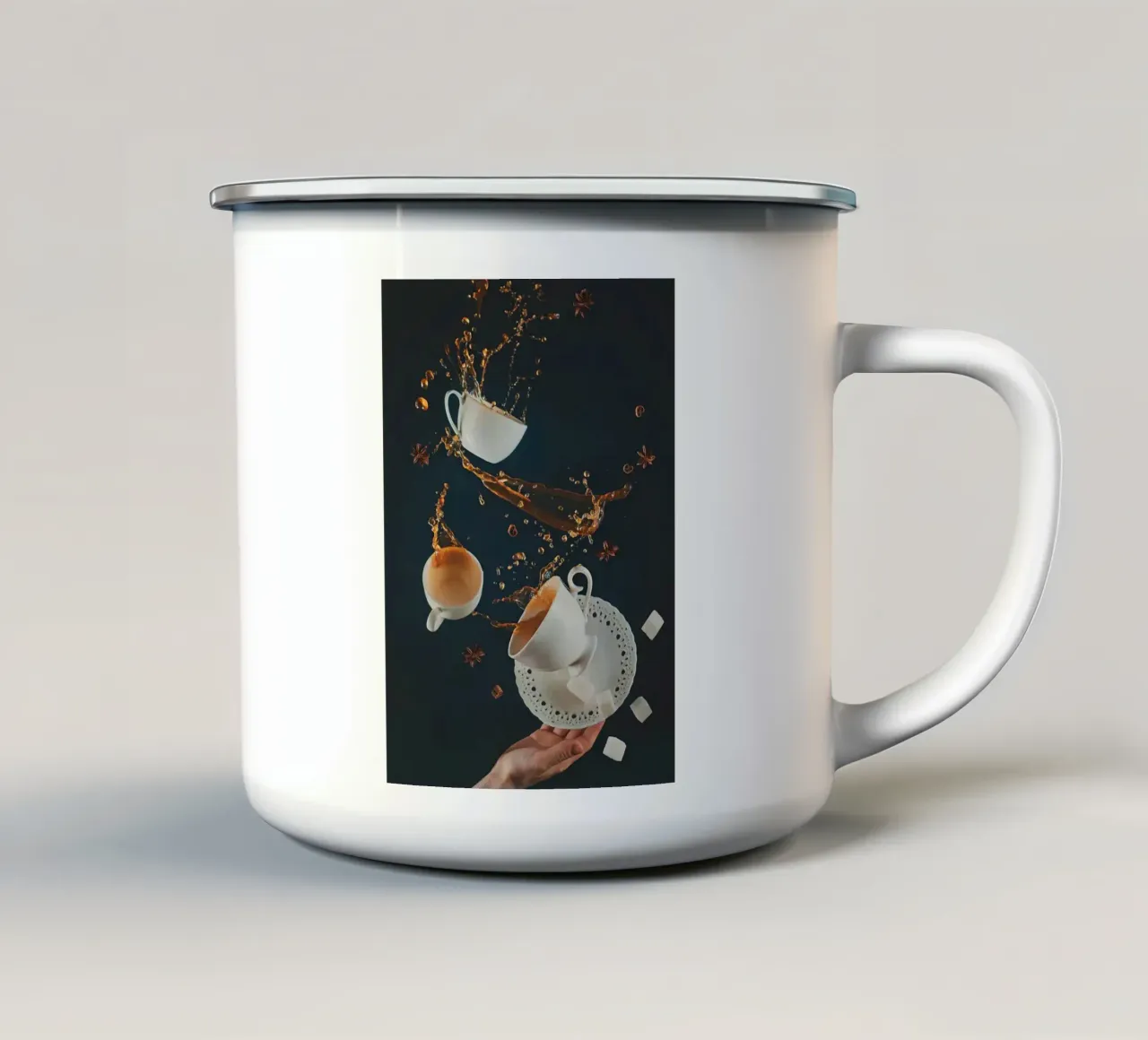 koffiekoppen emaille mok van Luke Yaeger