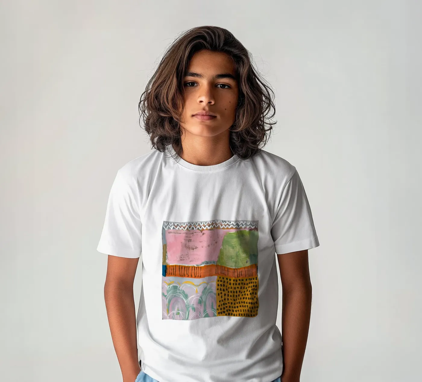 Pastel patchwork sereniteit kinder t-shirt van Sublime Layers