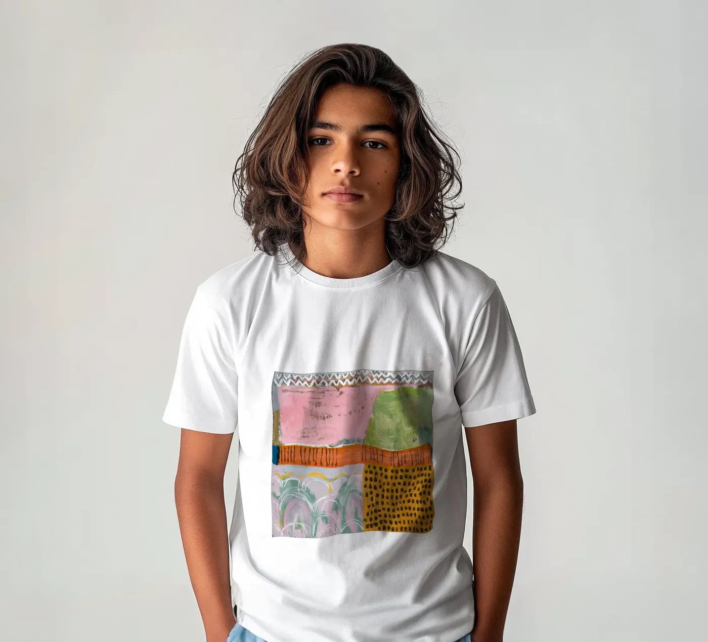 Pastel patchwork sereniteit kinder t-shirt van Sublime Layers