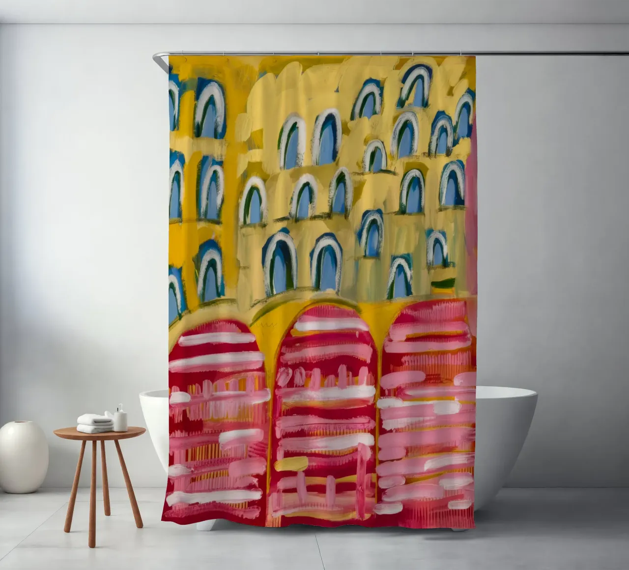 Ockerfarbener Torbogen Traum Duschvorhang von Sublime Layers