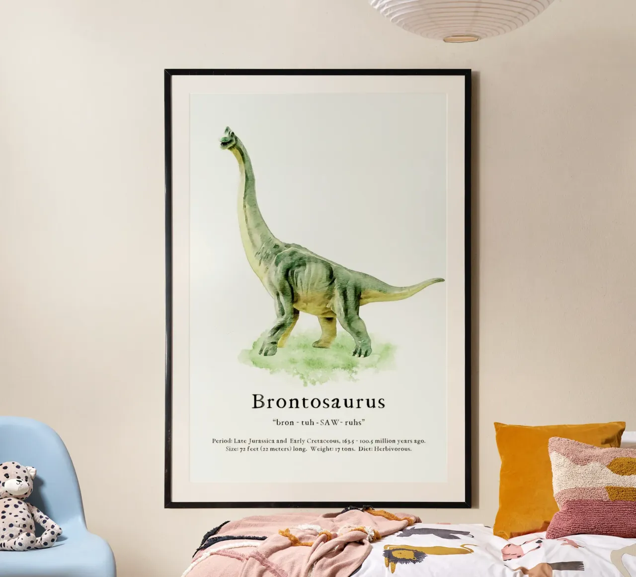 Brontosaurus poster con telaio in legno da Lila x Lola
