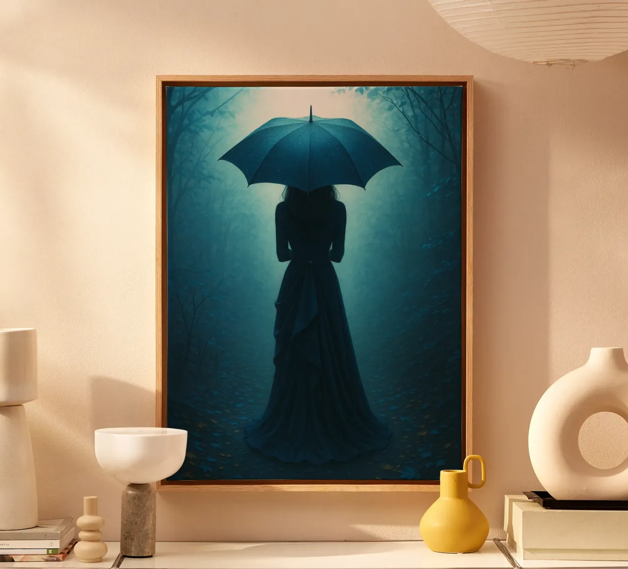 Vrouw met paraplu canvas met Baklijst van Rawghenee