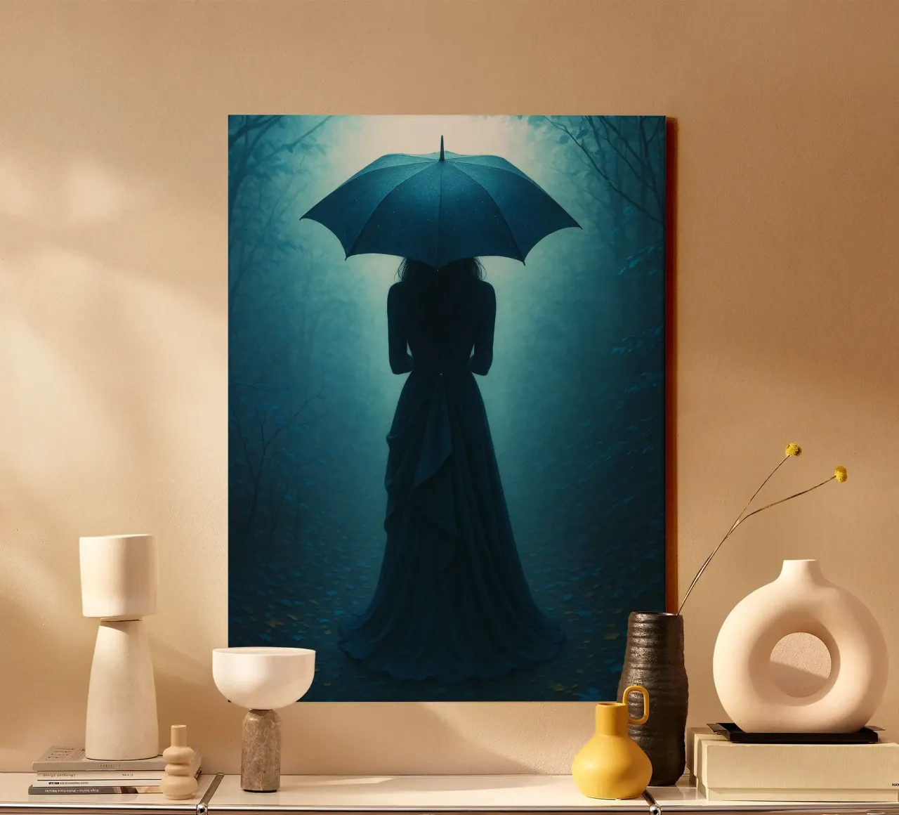 Vrouw met paraplu canvas met Baklijst van Rawghenee