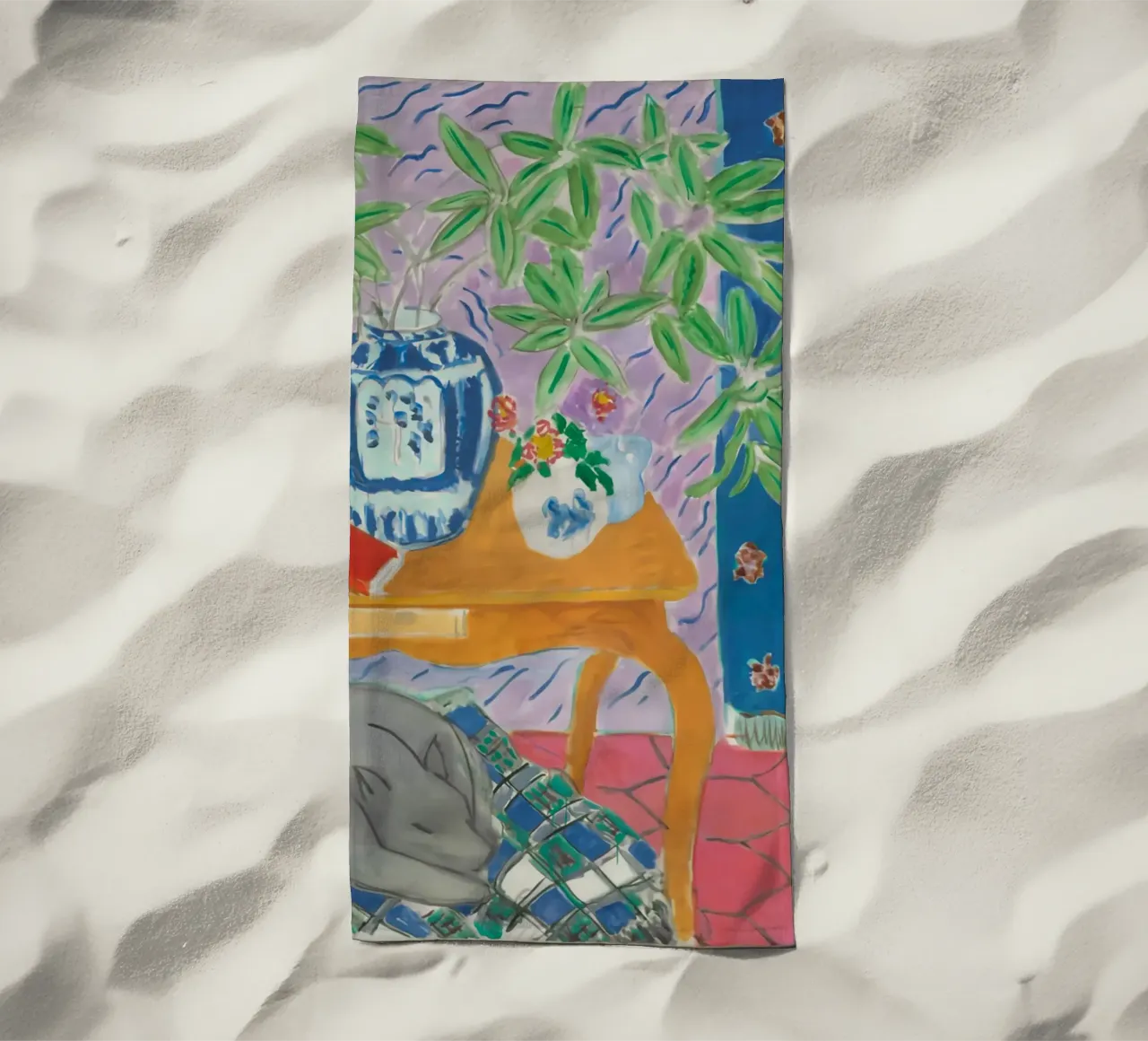 Interrior met hond strandhanddoek van Vonda Shop