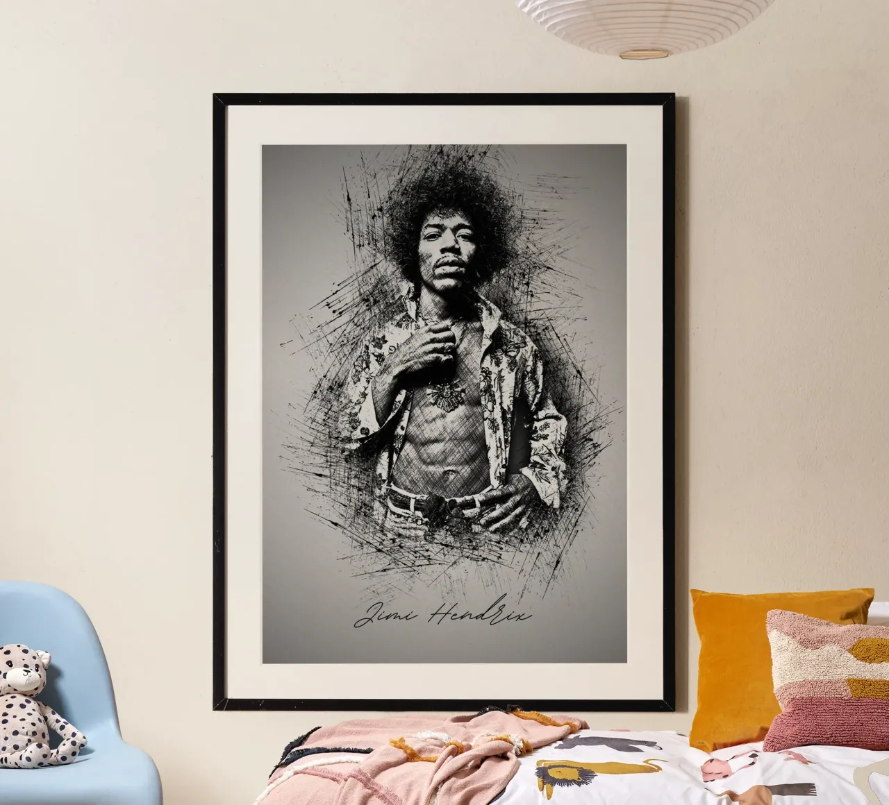 L'anima elettrica di Hendrix poster con telaio in legno da hopilj
