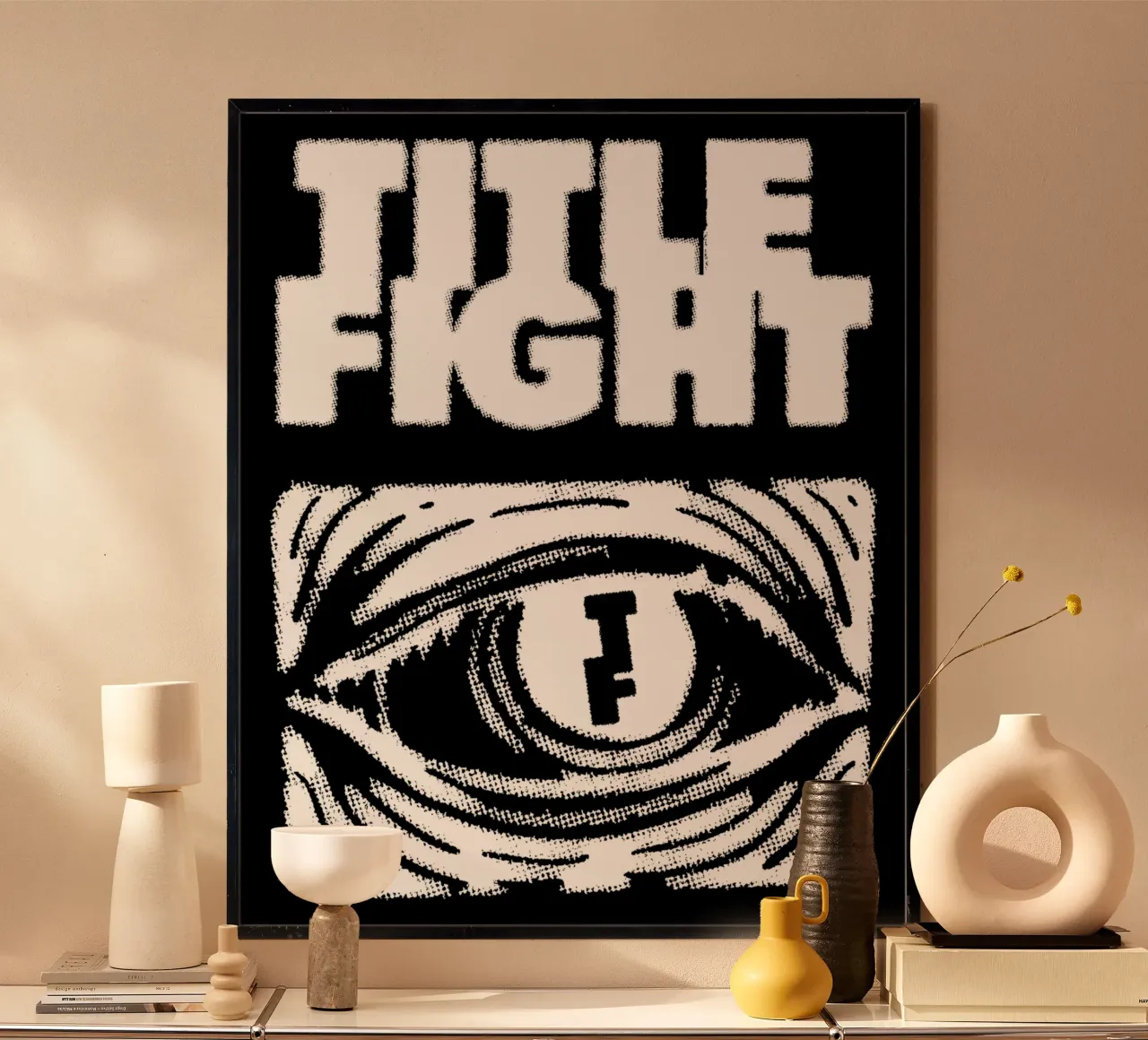 Titolo Occhi da combattimento poster con telaio in legno da lindacleveland