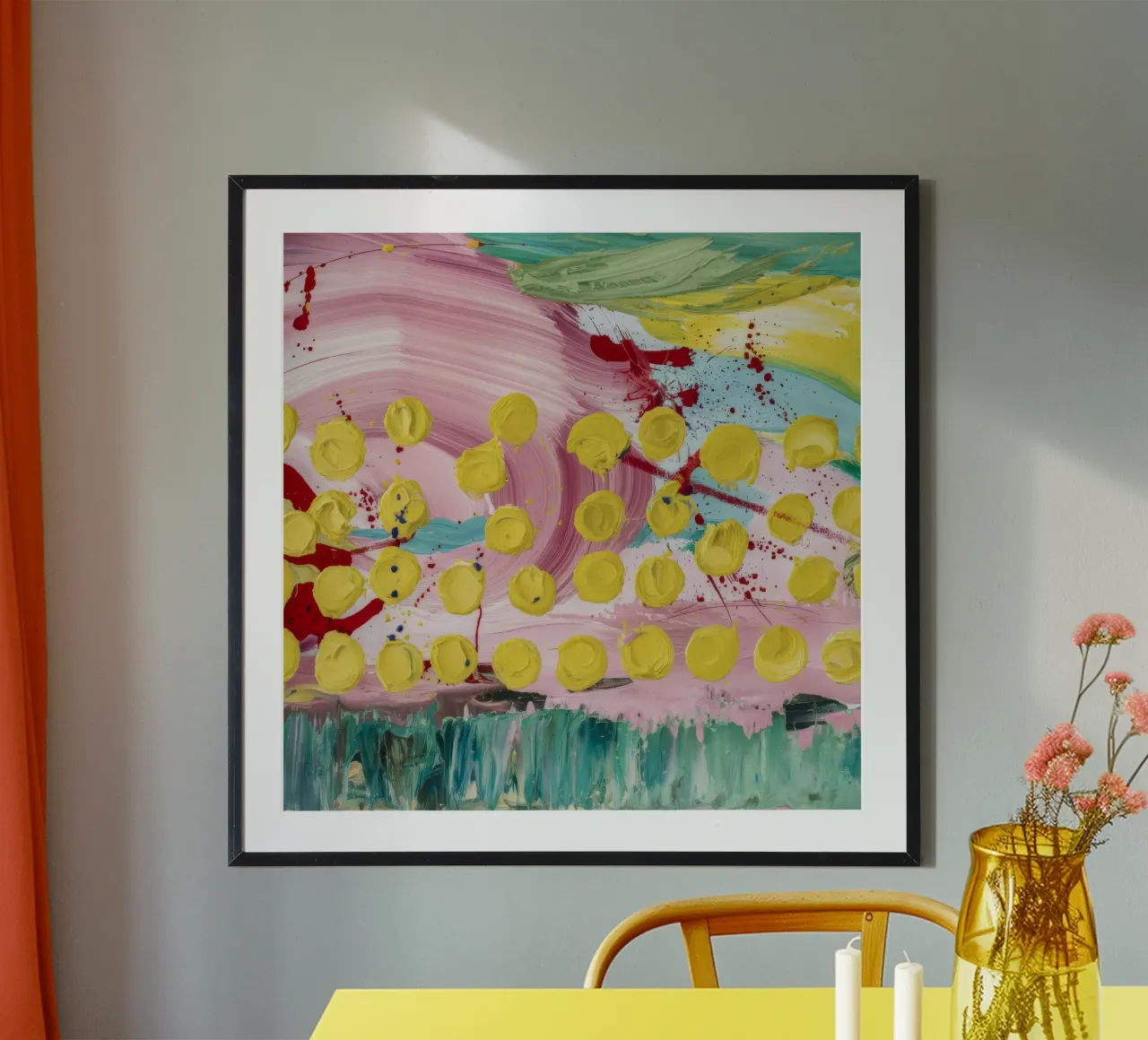 Confetti Bloei Shower poster met aluminium frame van Sublime Layers