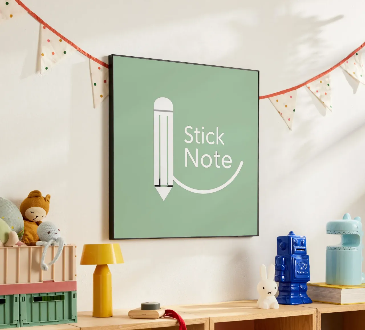 Simple and modern design featuring pencil and a sticky note alu-dibond by DesignDoodle