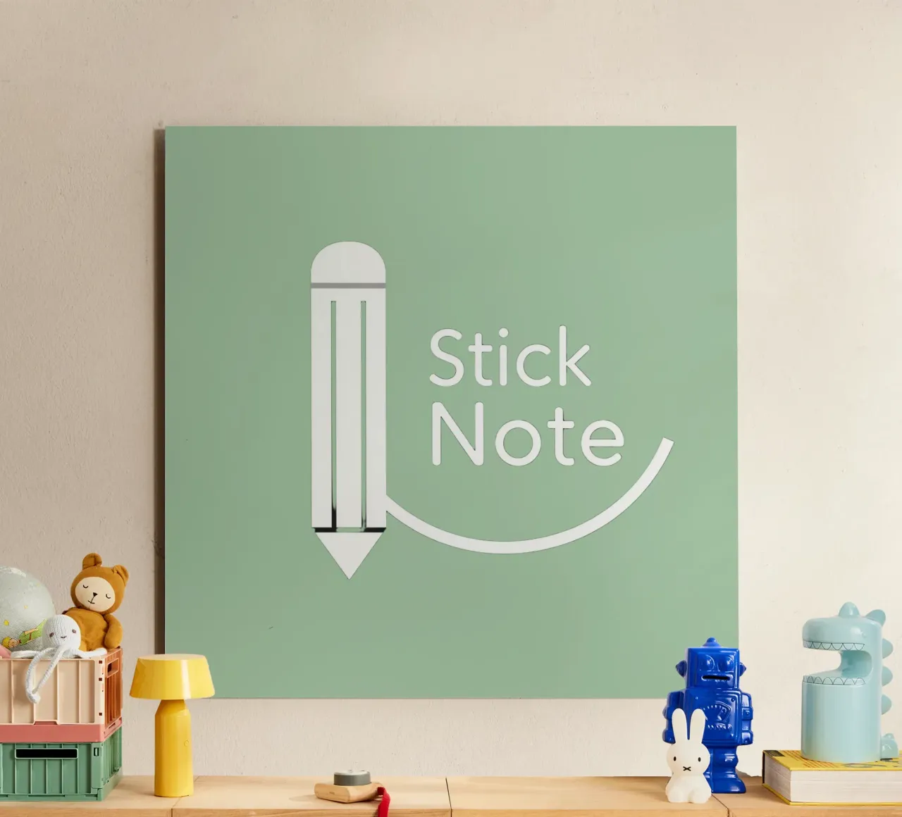 Simple and modern design featuring pencil and a sticky note alu-dibond by DesignDoodle