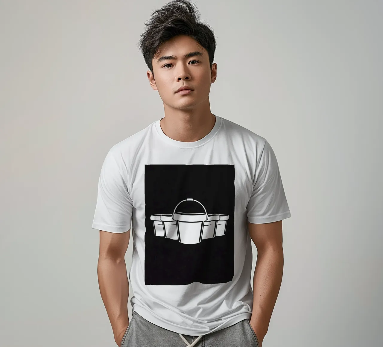 Five simple white buckets arranged in a circular pattern t-shirt by DesignDoodle