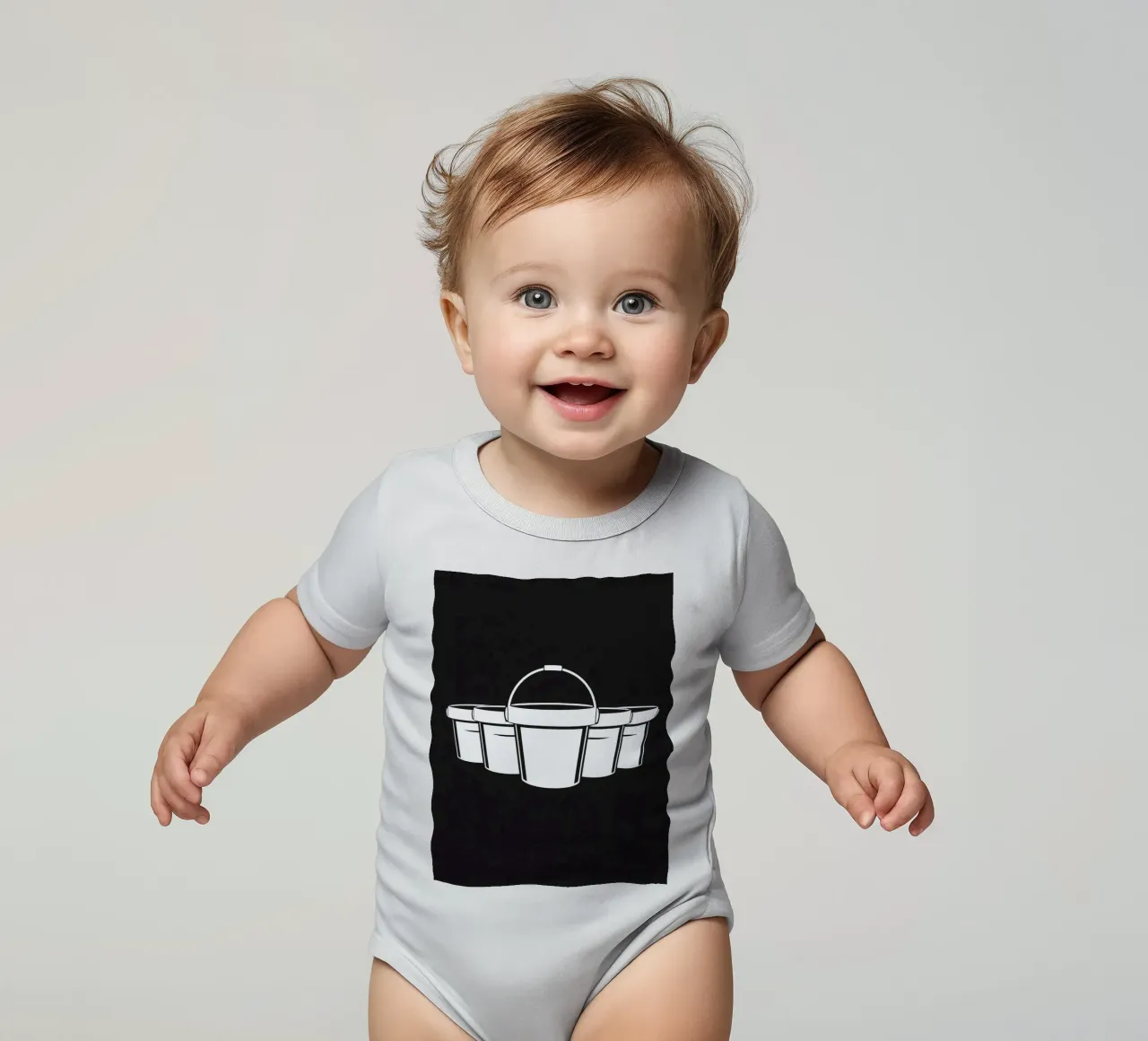 Five simple white buckets arranged in a circular pattern short-sleeve baby romper by DesignDoodle