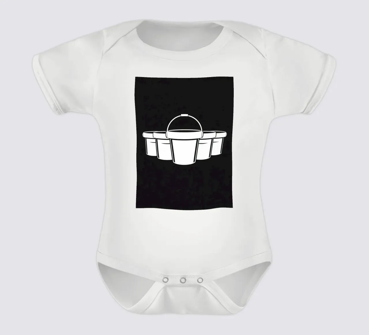 Five simple white buckets arranged in a circular pattern short-sleeve baby romper by DesignDoodle