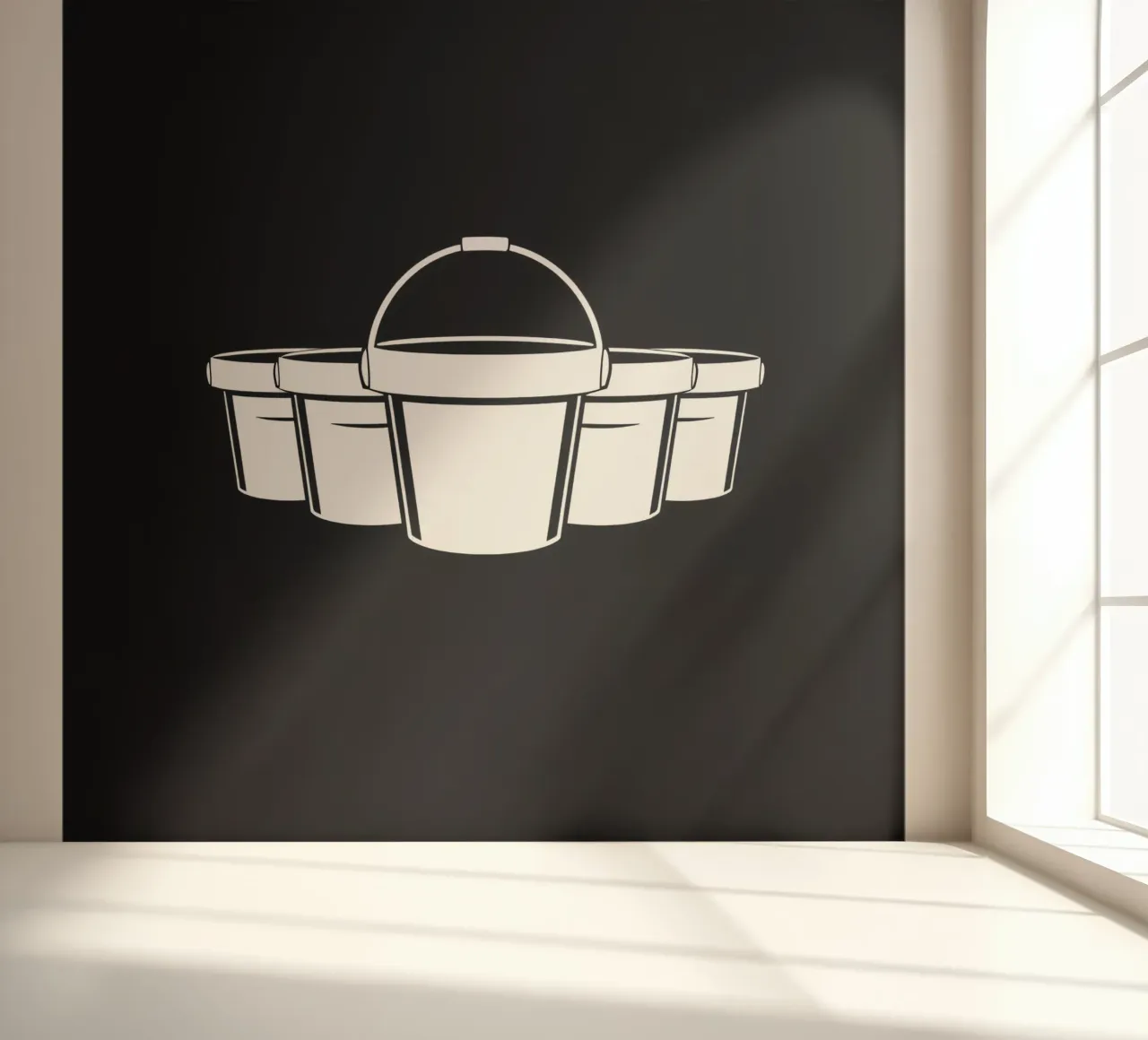 Five simple white buckets arranged in a circular pattern photo wallpaper by DesignDoodle