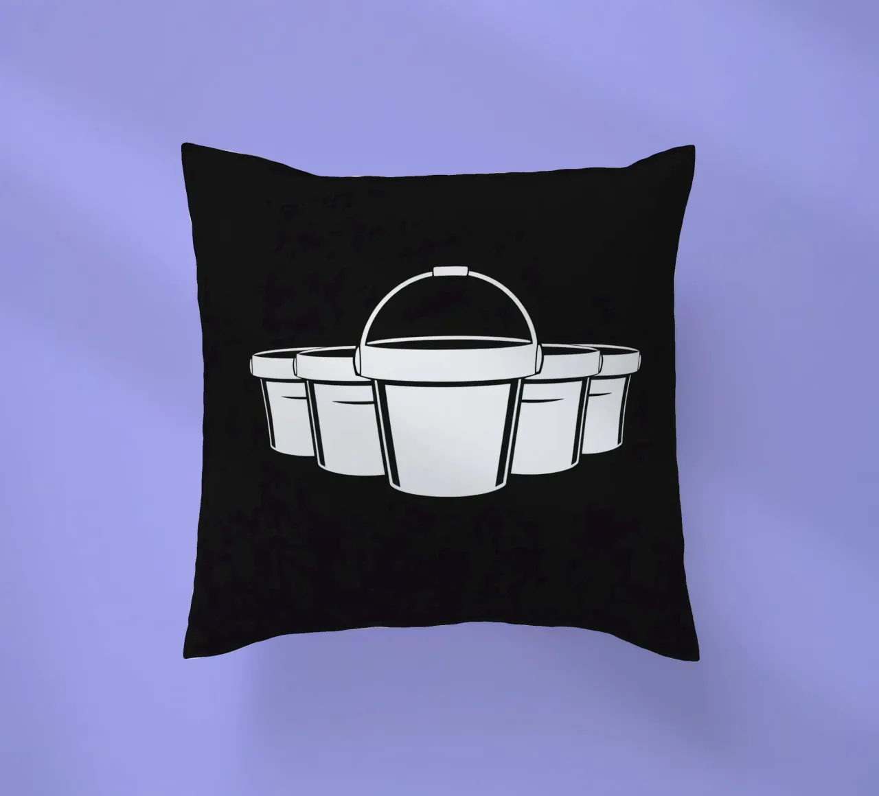 Five simple white buckets arranged in a circular pattern decorative cushion by DesignDoodle