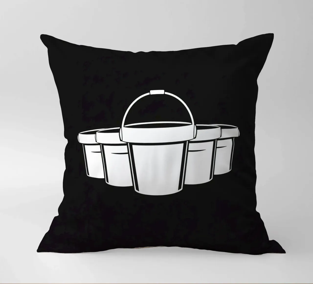 Five simple white buckets arranged in a circular pattern decorative cushion by DesignDoodle